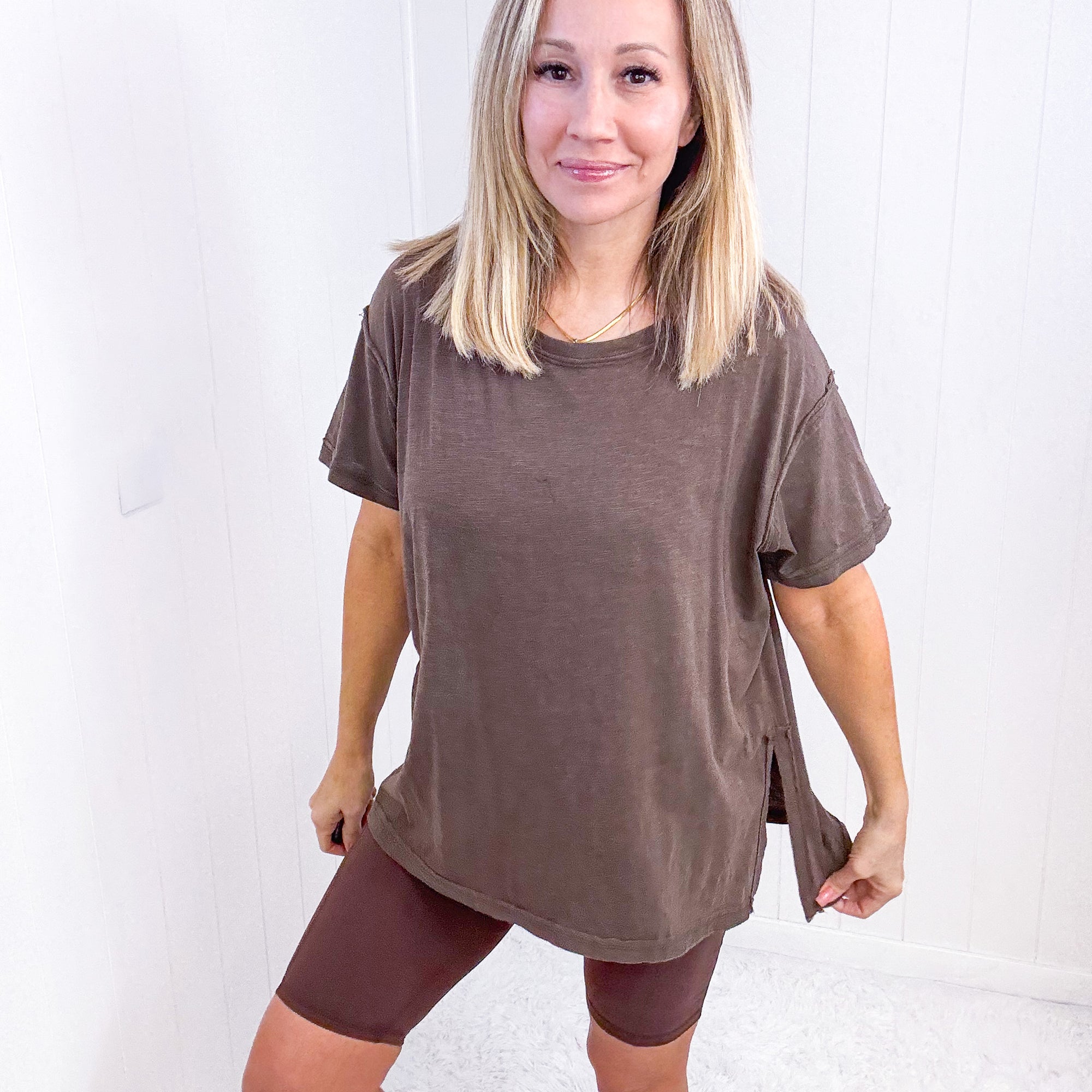 Washed Brown Oversized Short Sleeve Tee - Boujee Boutique 