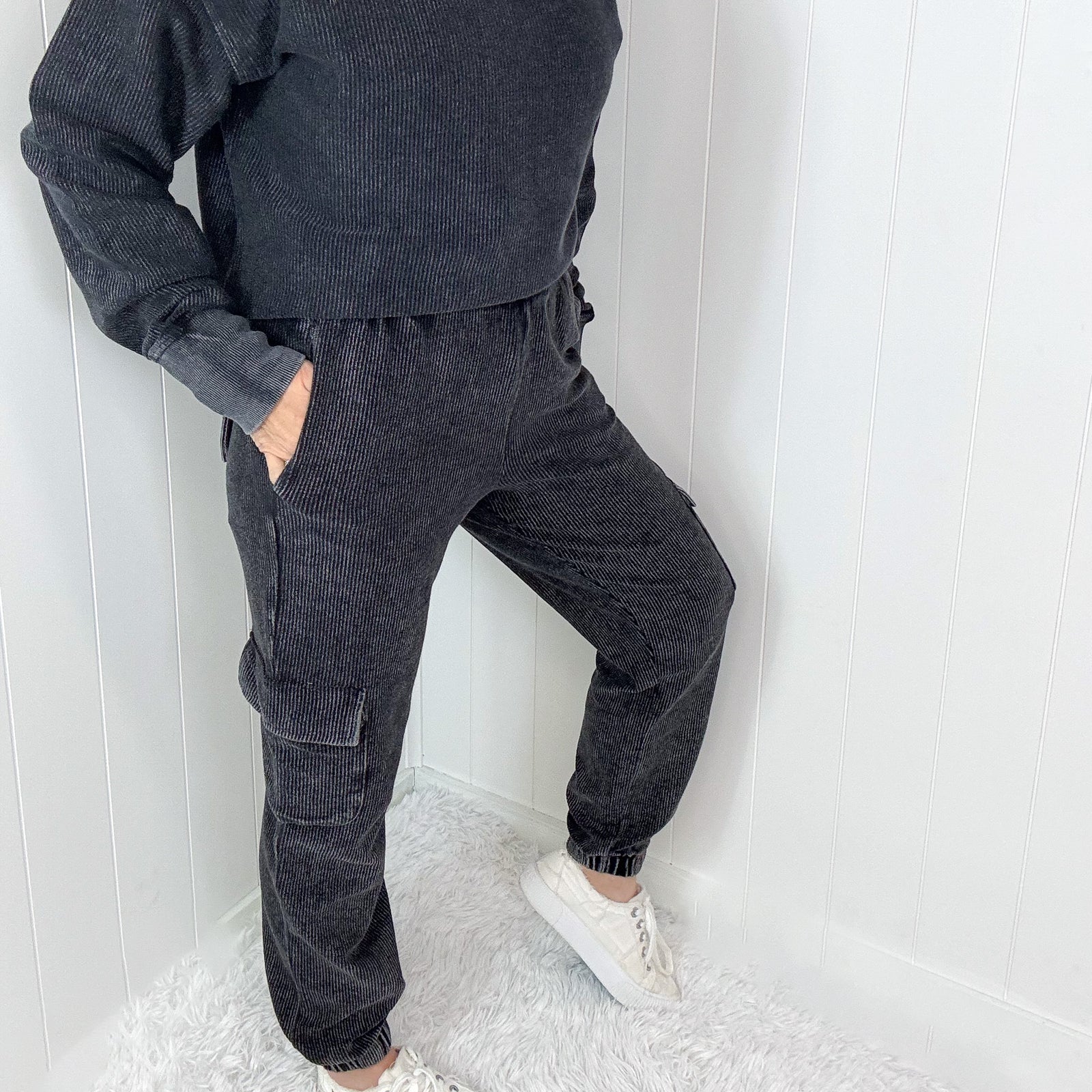 Luxe Snow Washed Corded Cargo Jogger Pants in 2 Colors - Boujee Boutique