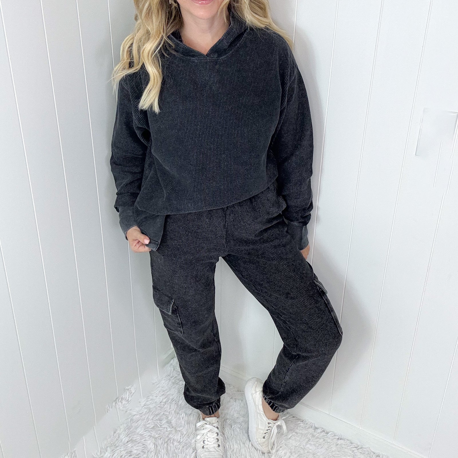 Luxe Snow Washed Corded Cargo Jogger Pants in 2 Colors - Boujee Boutique