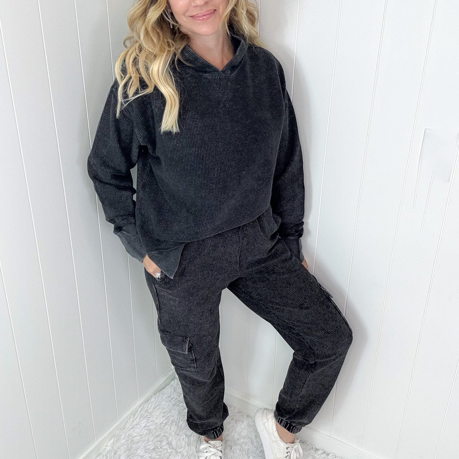 Luxe Snow Washed Corded Cargo Jogger Pants in 2 Colors - Boujee Boutique