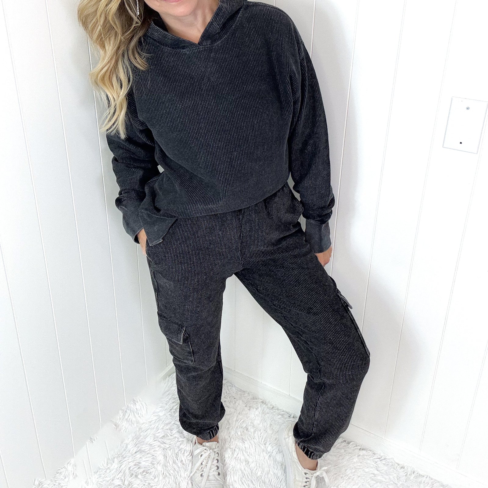 Luxe Snow Washed Corded Cargo Jogger Pants in 2 Colors - Boujee Boutique