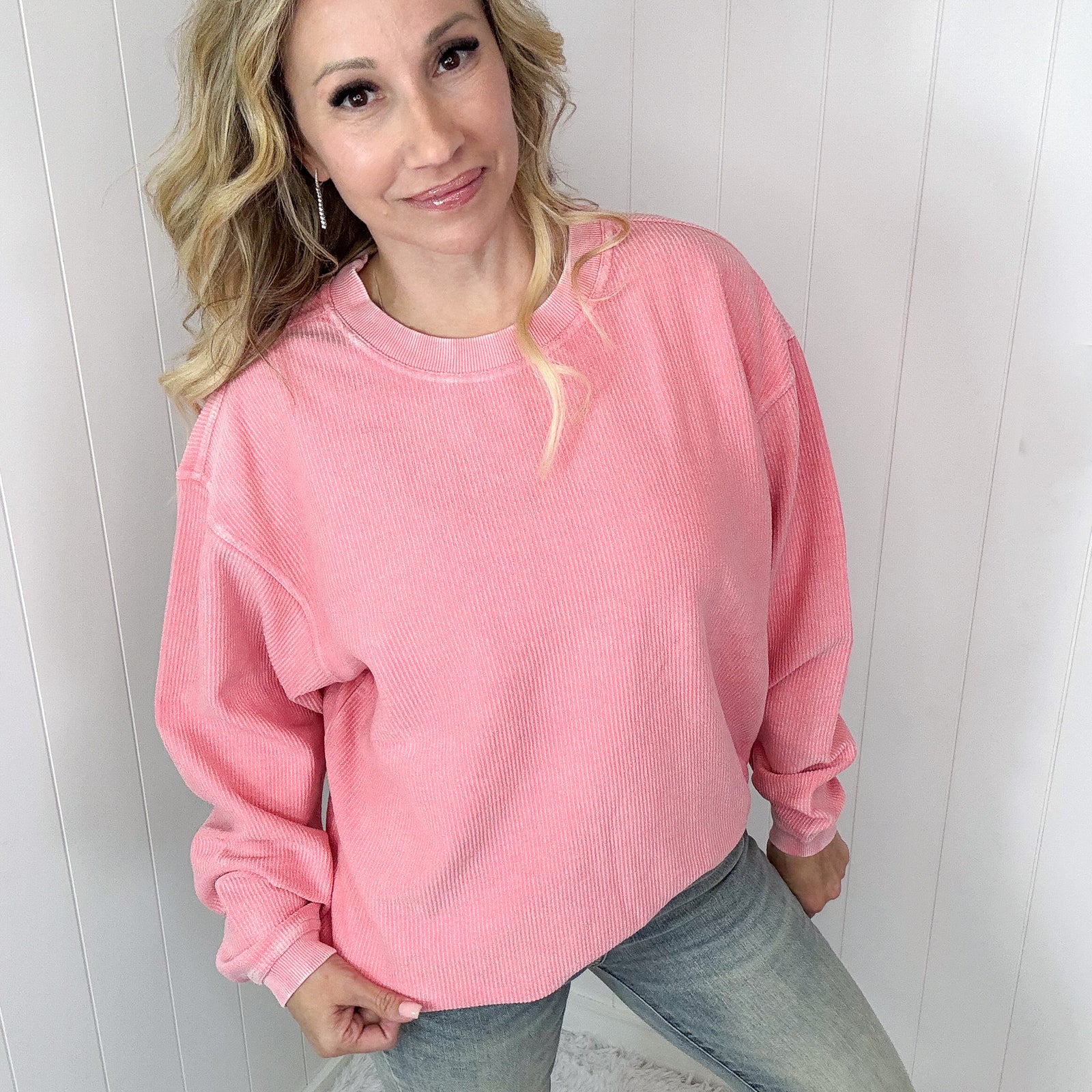 Conch Shell Oversized Luxe Soft Corded Crewneck Long Sleeve Pullover - Boujee Boutique