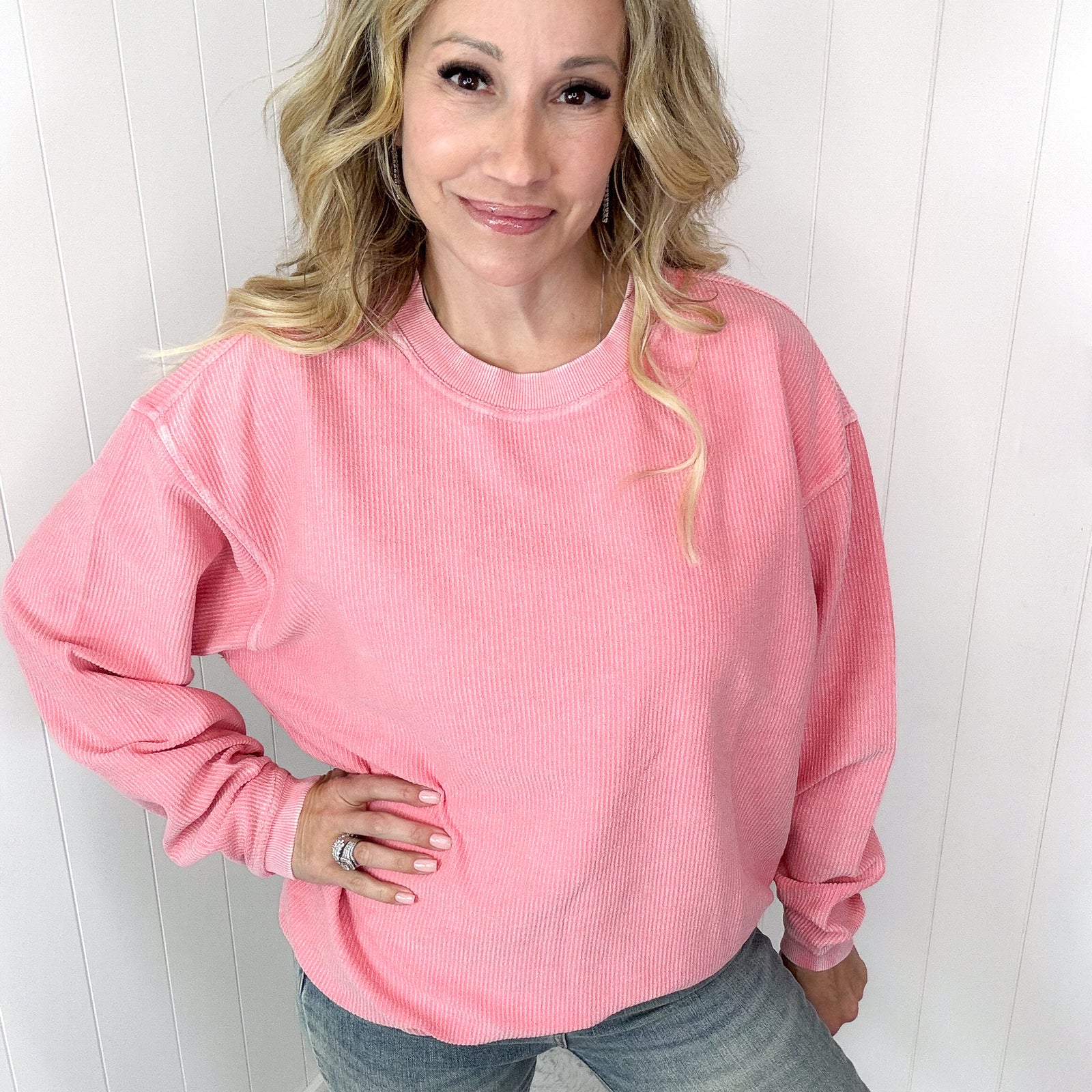 Conch Shell Oversized Luxe Soft Corded Crewneck Long Sleeve Pullover - Boujee Boutique