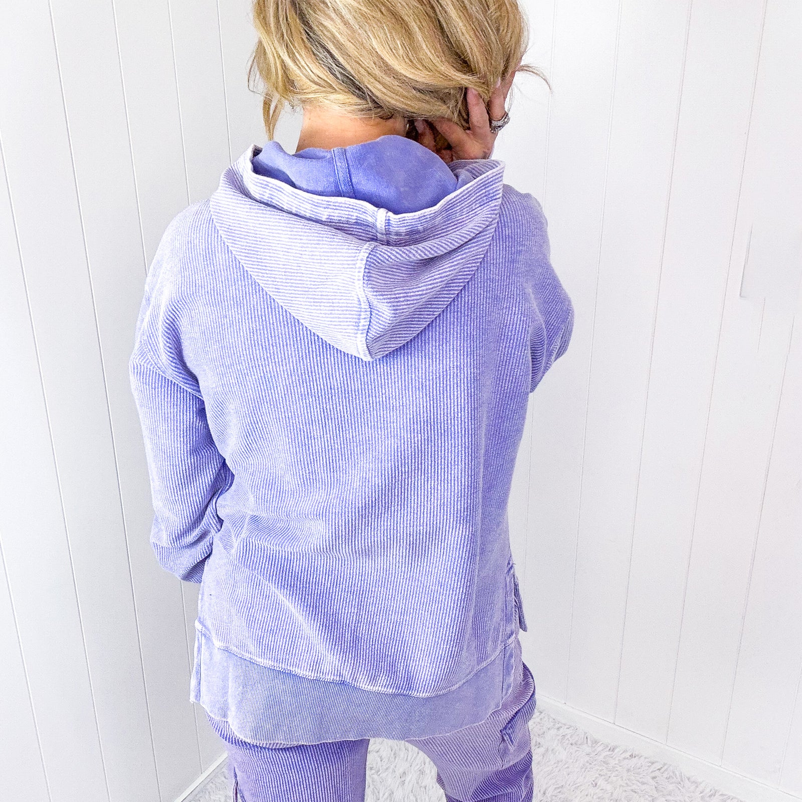 Lavender Love Luxe Snow Washed Corded Pullover Hoodie - Boujee Boutique