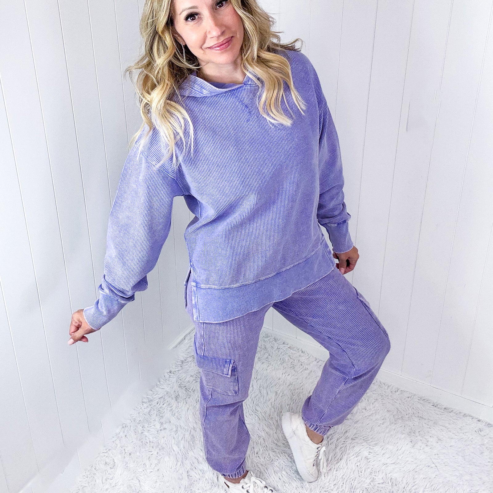 Lavender Love Luxe Snow Washed Corded Pullover Hoodie - Boujee Boutique