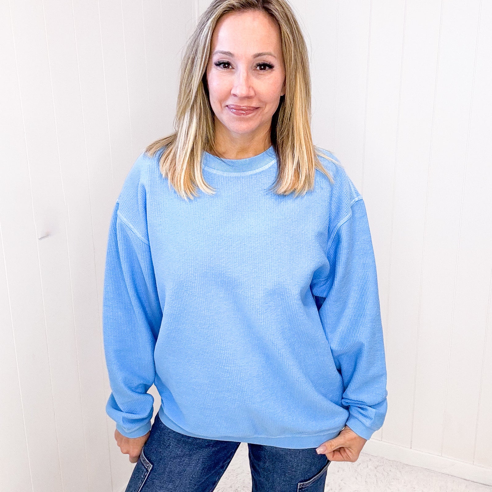 Snow Washed Summer Neon Oversized Luxe Soft Corded Crewneck Pullover Top in 5 Colors - Boujee Boutique