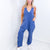 Dusty Denim Blue Plunge Sleeveless Jumpsuit with Pockets - Boujee Boutique 