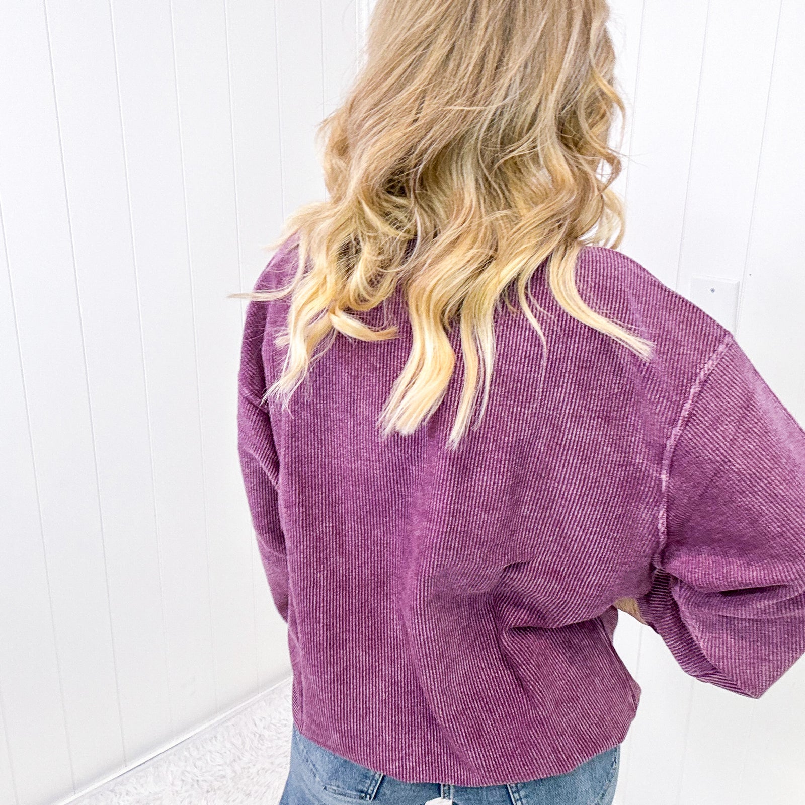 Luxe Corded Crewneck Pullover Sweater in Black