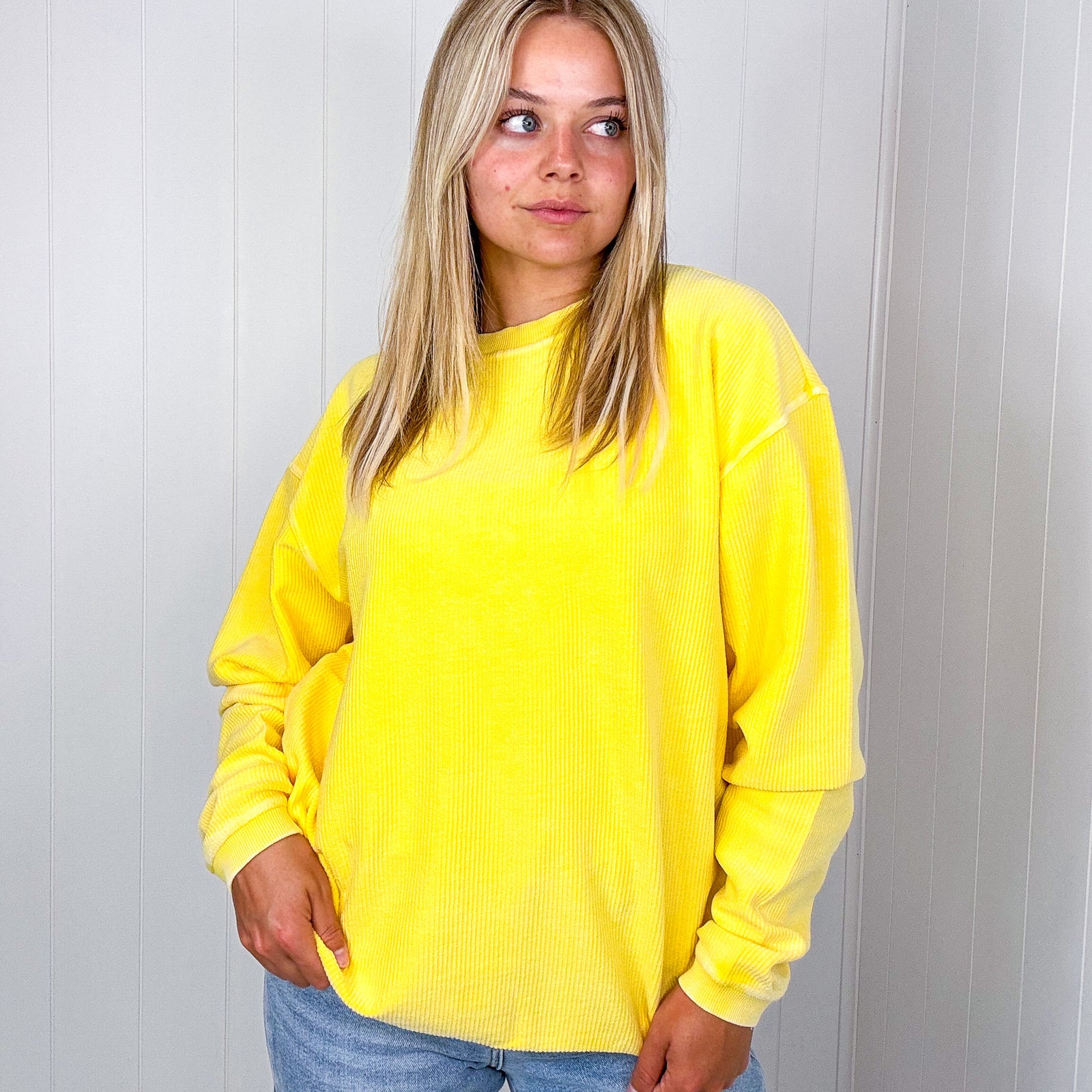 Golden Oversized Luxe Soft Corded Crewneck Pullover - Boujee Boutique