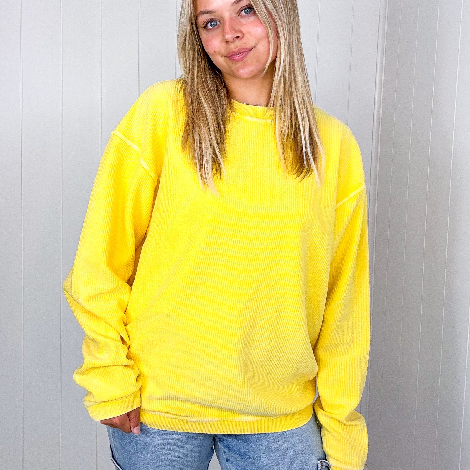 Golden Oversized Luxe Soft Corded Crewneck Pullover - Boujee Boutique