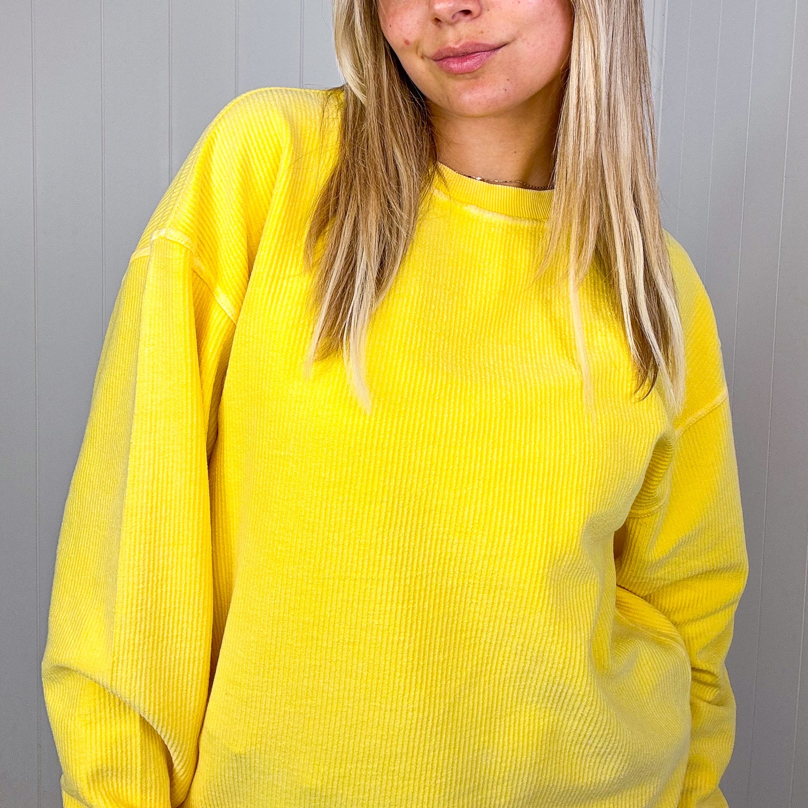 Golden Oversized Luxe Soft Corded Crewneck Pullover - Boujee Boutique