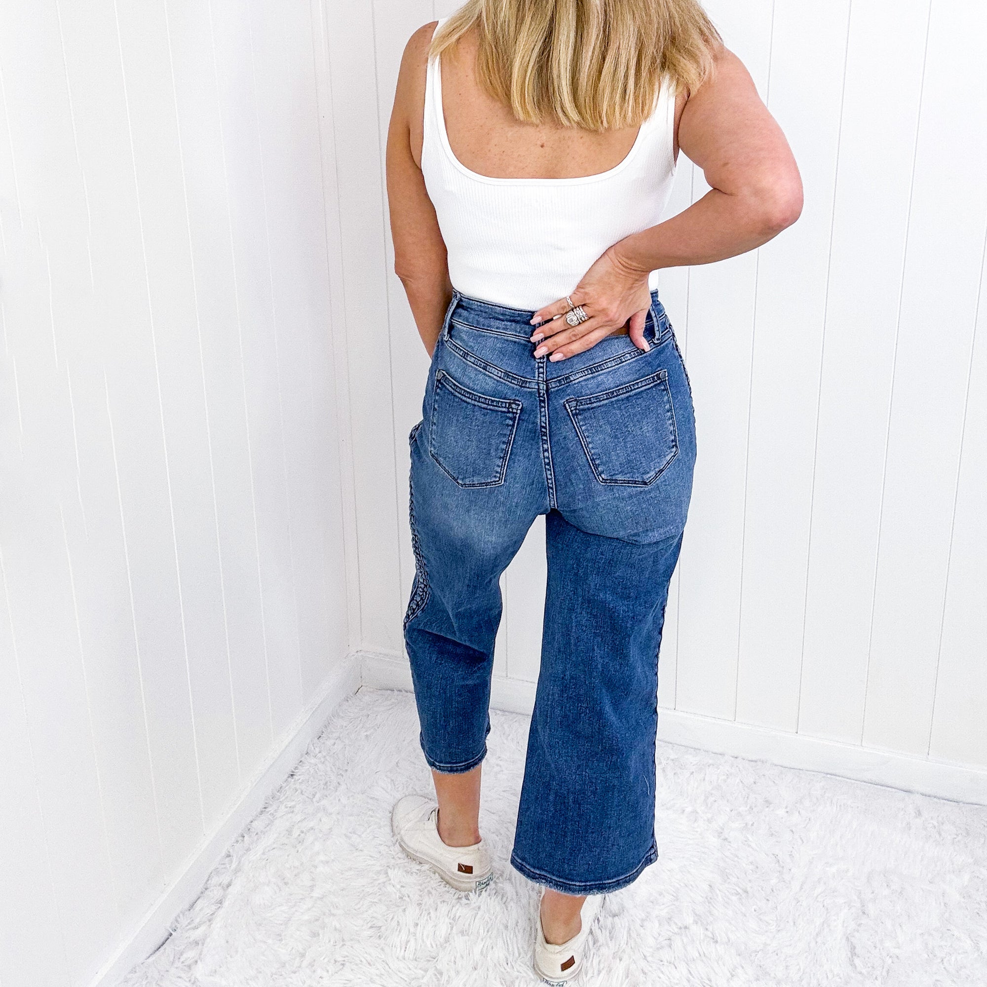 Judy Blue Mystique Braid High Waist Cropped Wide Leg Jeans - Boujee Boutique 