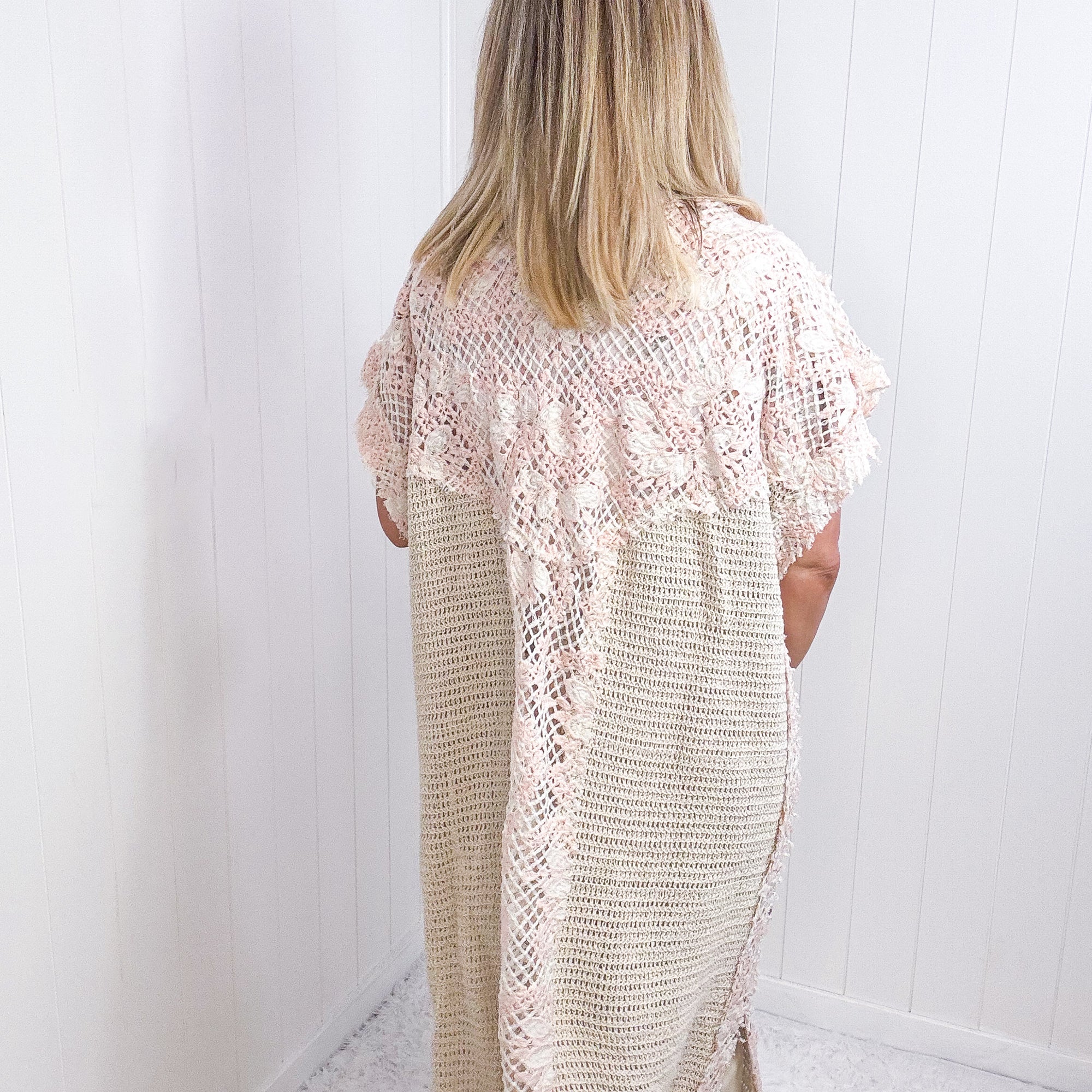 POL Cream Crochet Longline Duster Kimono - Boujee Boutique 