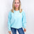 Snow Washed Aqua Oversized Luxe Soft Corded Crewneck Pullover Top - Boujee Boutique 
