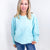Snow Washed Aqua Oversized Luxe Soft Corded Crewneck Pullover Top - Boujee Boutique 