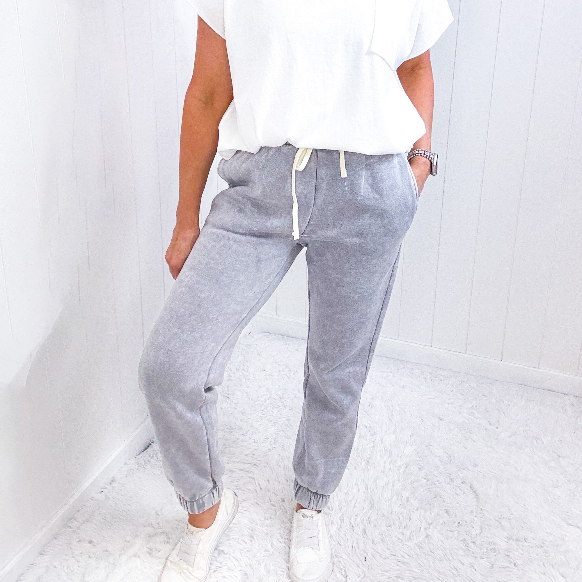 Chill Vibes Washed Fleece Joggers in 4 colors - Boujee Boutique 