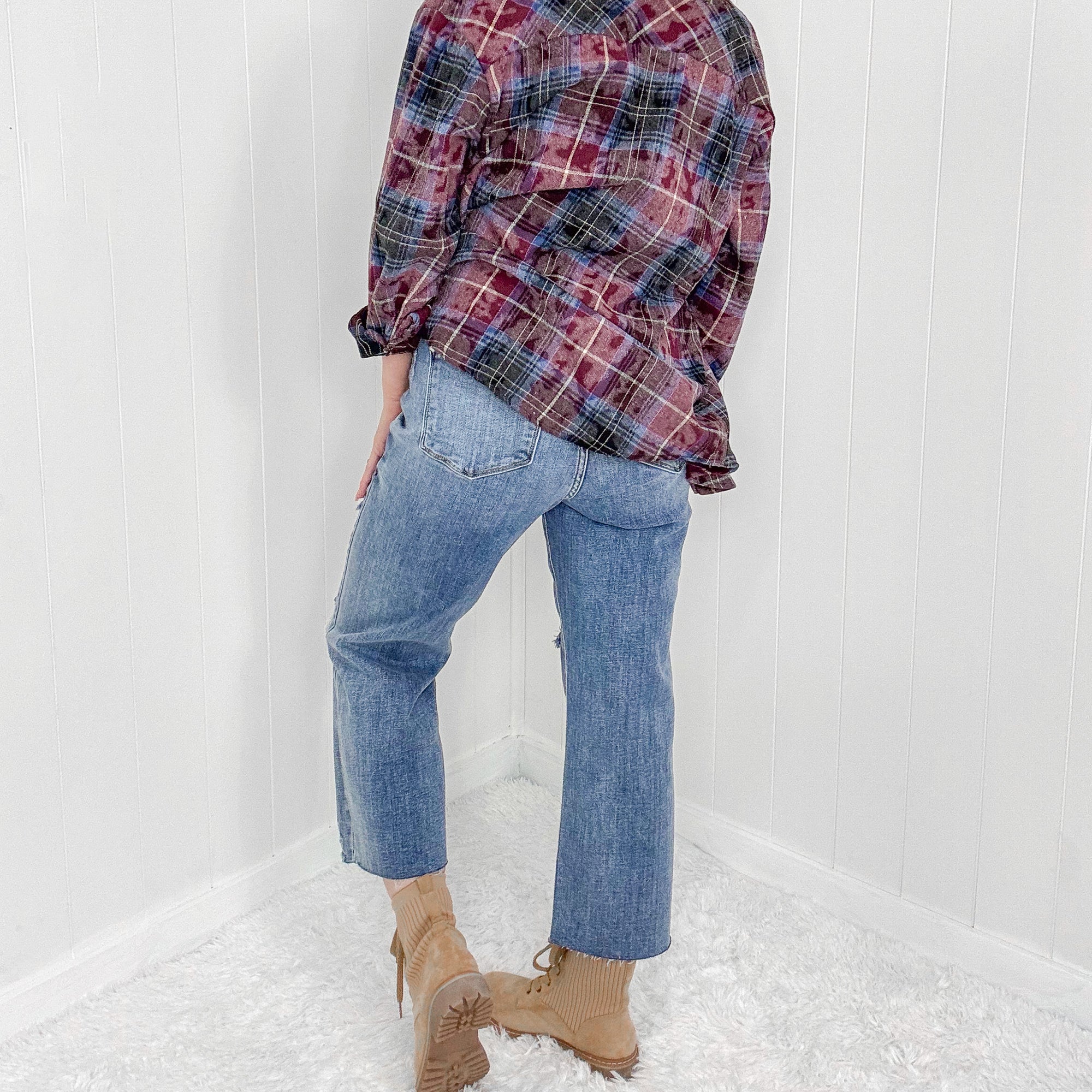 Judy Blue Retro High Waist Cropped Raw Hem Wide Leg Jeans - Boujee Boutique 