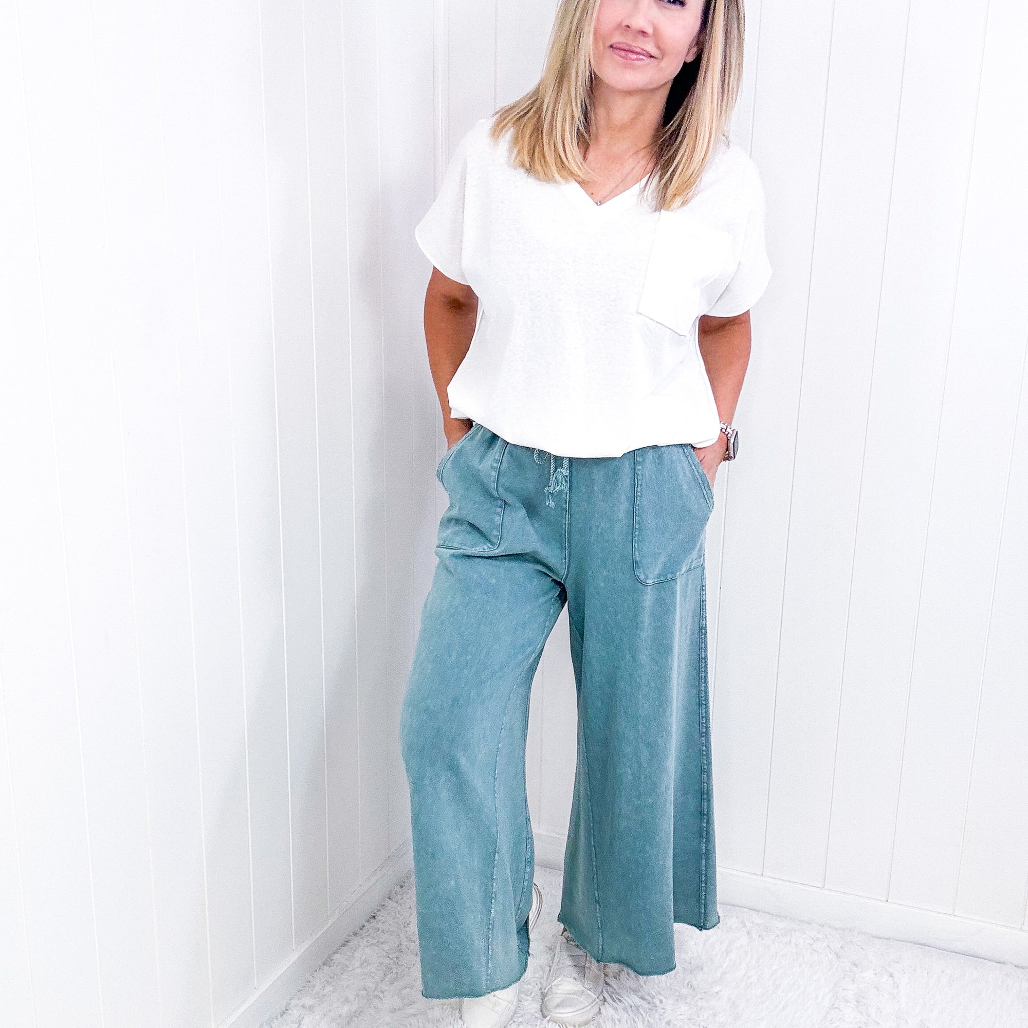 Relax It's Sunday Terry Knit Wide Leg Pull On Pants in 5 Colors - Boujee Boutique 