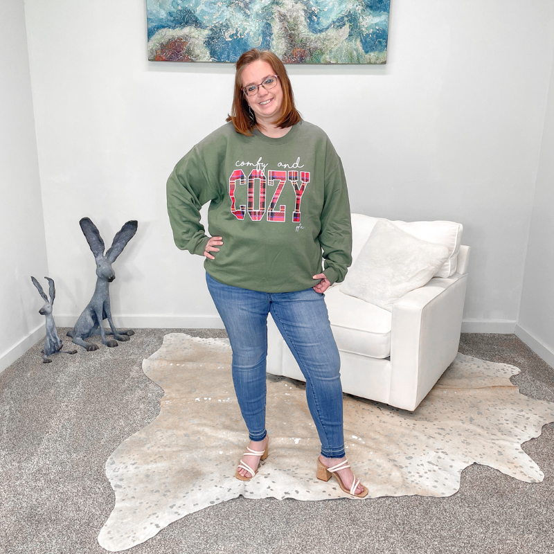 Comfy and Cozy Green and Plaid Sweatshirt - Boujee Boutique