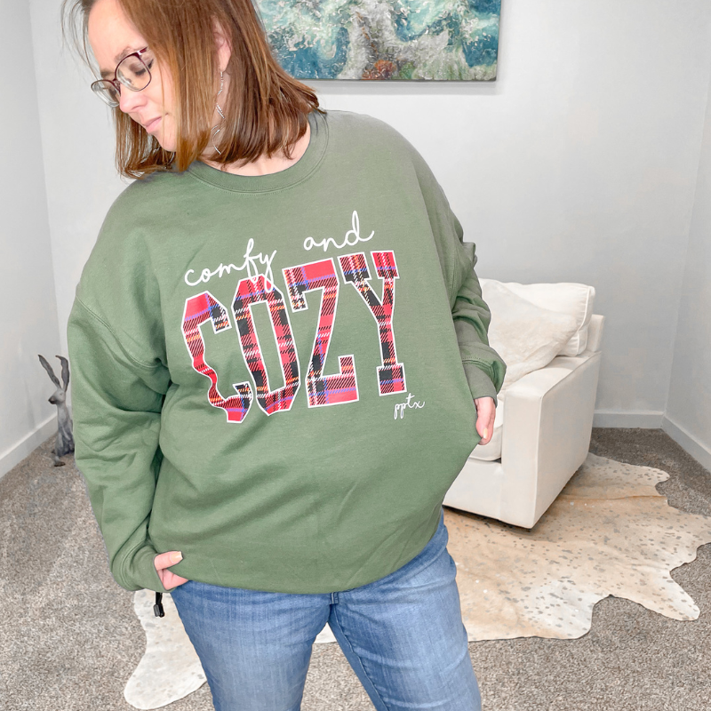 Comfy and Cozy Green and Plaid Sweatshirt - Boujee Boutique