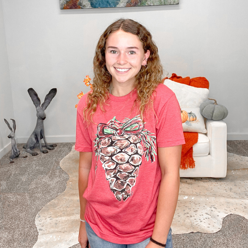 Hand Drawn Christmas Pinecone Graphic Tee - Boujee Boutique