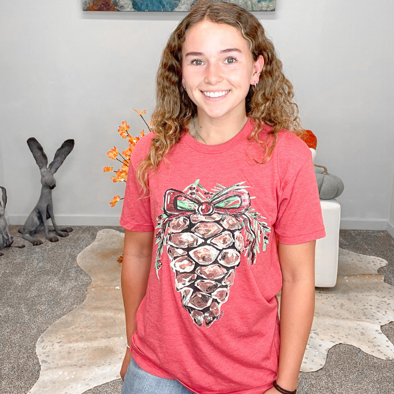 Hand Drawn Christmas Pinecone Graphic Tee - Boujee Boutique