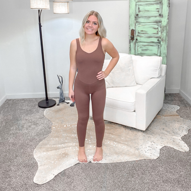 Buttery Soft Smoky Brown Legging Jumpsuit - Boujee Boutique 