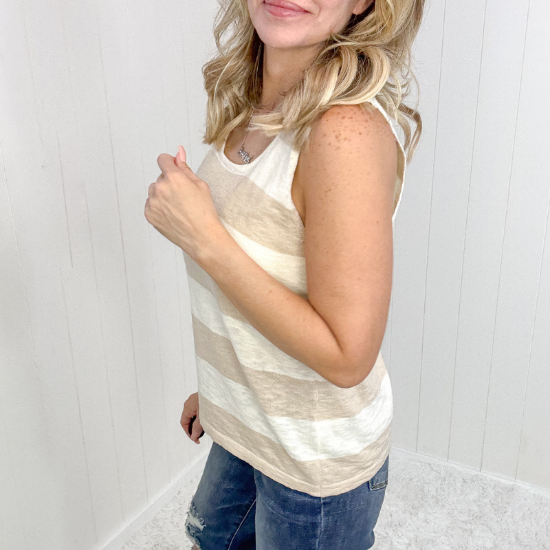 Striped Sweater Knit Tank Top in 2 Colors - Boujee Boutique 