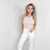 POL Oatmeal and White Halter Sweater Top - Boujee Boutique 