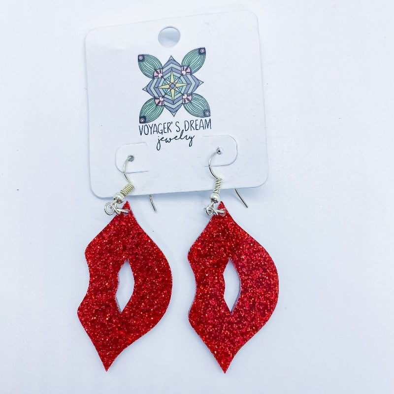 Red Glitter Kiss Me Earrings - Boujee Boutique 