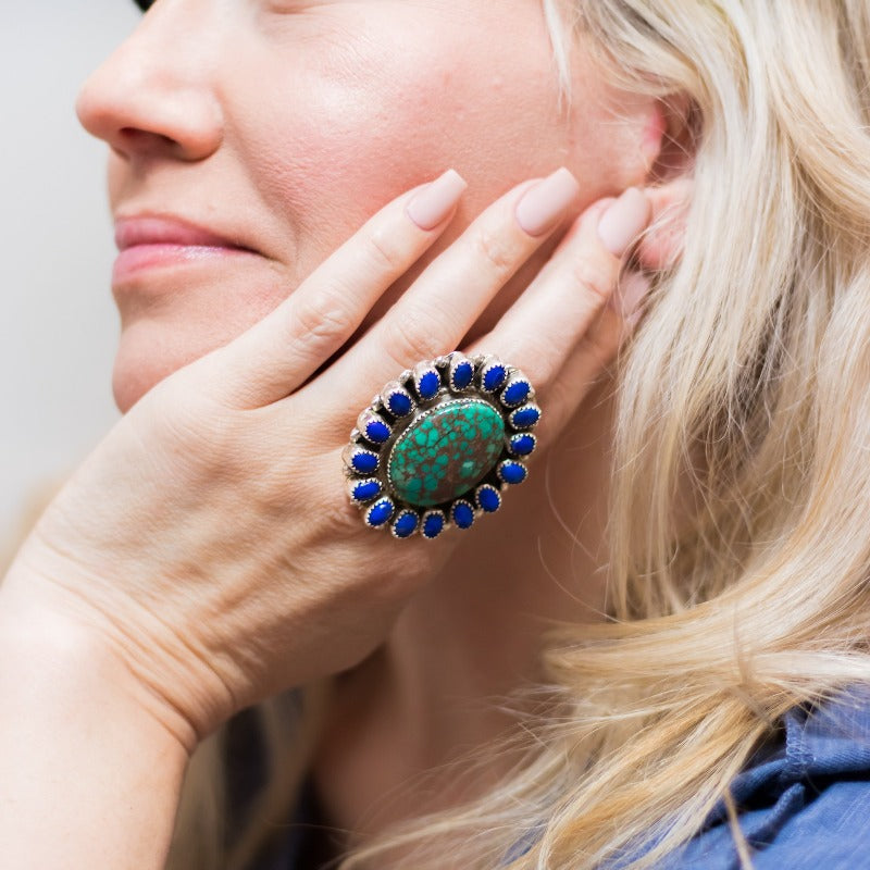 Turquoise &amp; Lapis Sterling Silver Ring - Boujee Boutique 