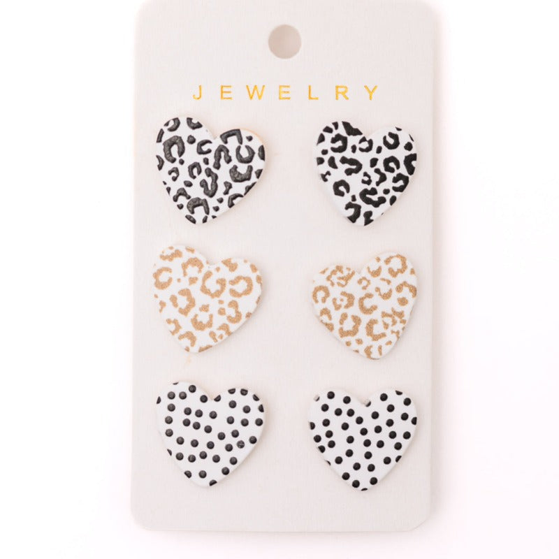 Triple Hearts Studs in Animal - Boujee Boutique 