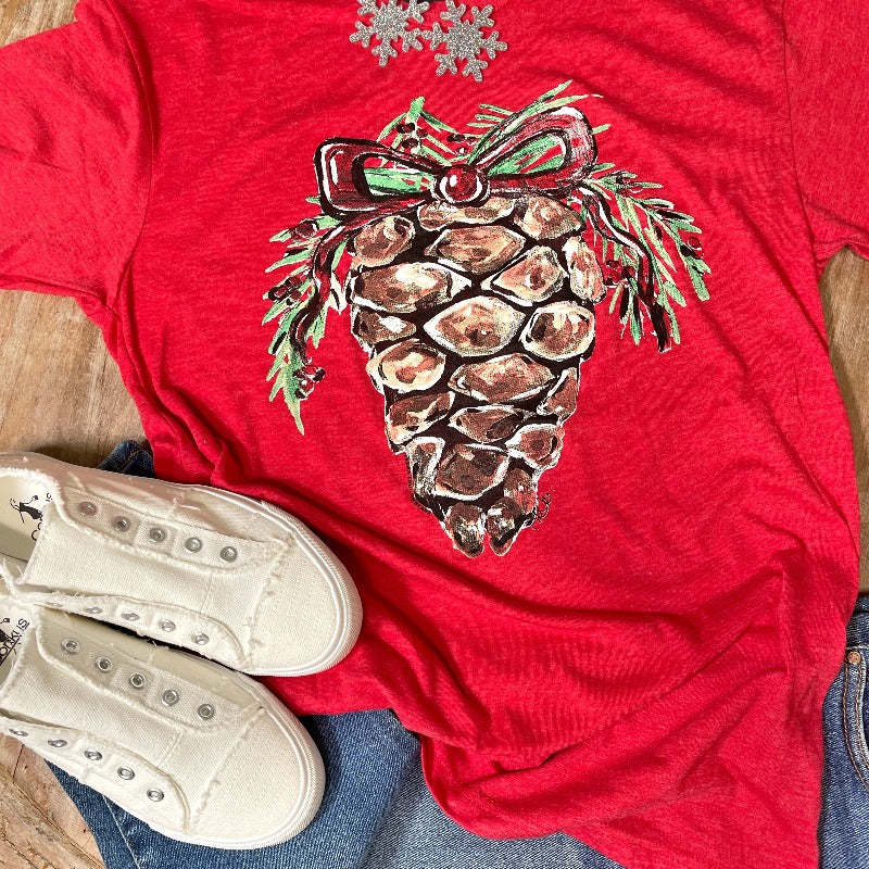 Hand Drawn Christmas Pinecone Graphic Tee - Boujee Boutique
