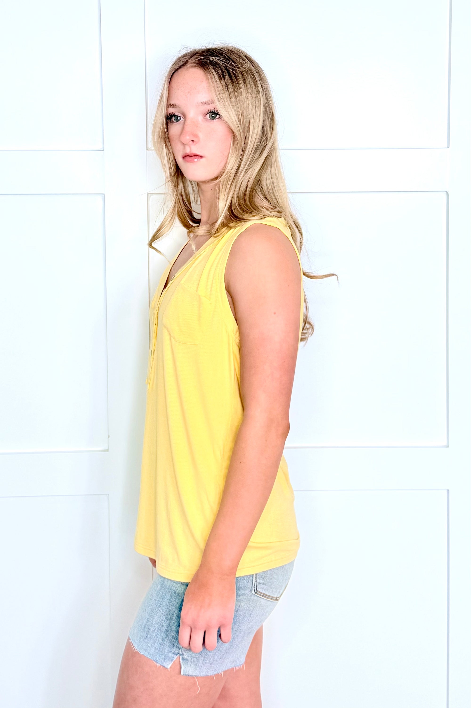 Pol Pineapple Yellow Soft Loose Knit Tank Top