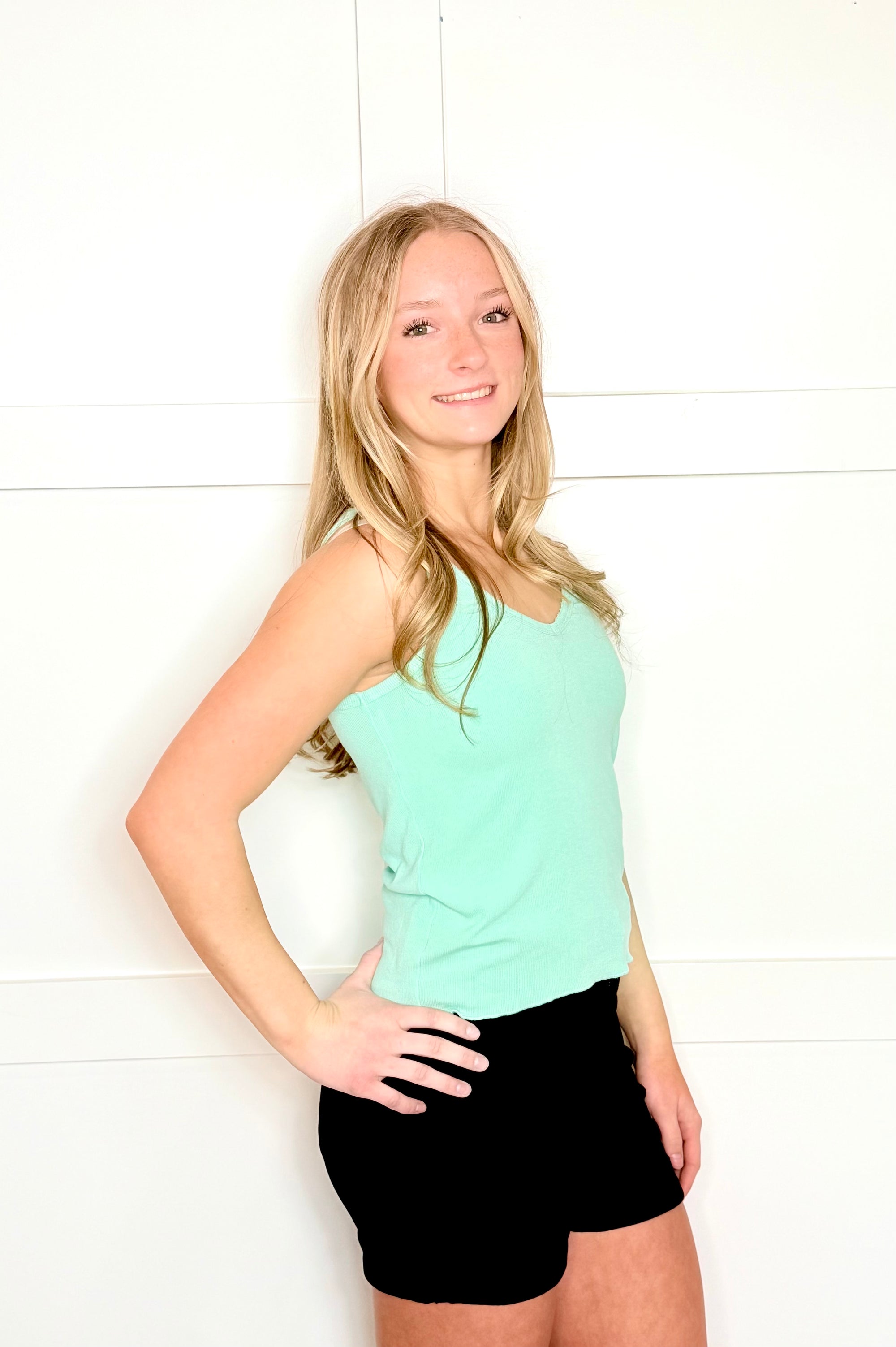 Pol Fitted Ribbed Deep V Neckline Tank Top in 7 Colors