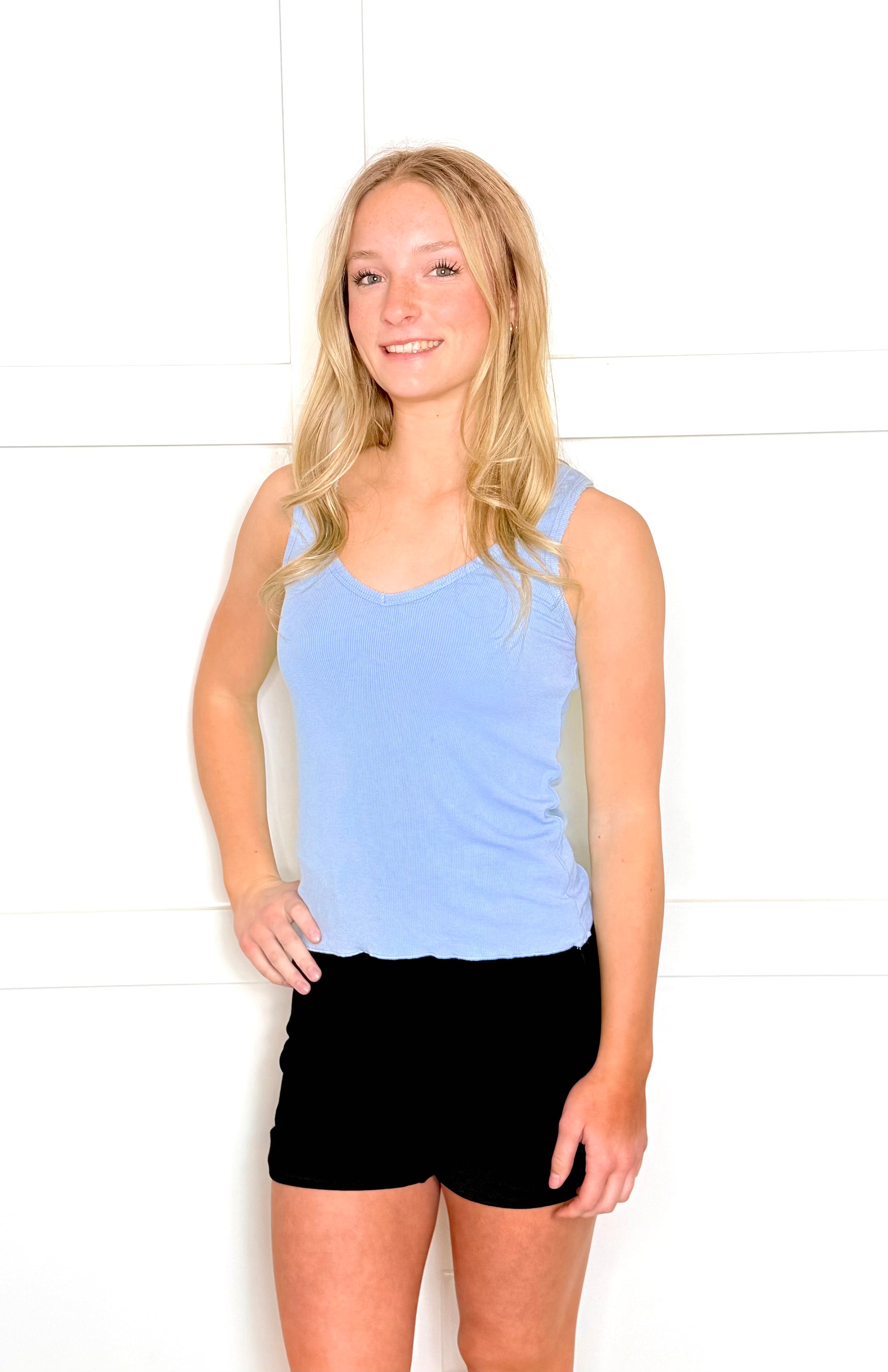 Pol Fitted Ribbed Deep V Neckline Tank Top in 7 Colors