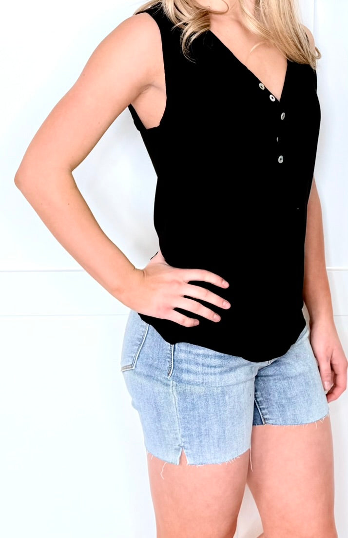 Pol Black Soft Loose Knit Ribbed Tank Top