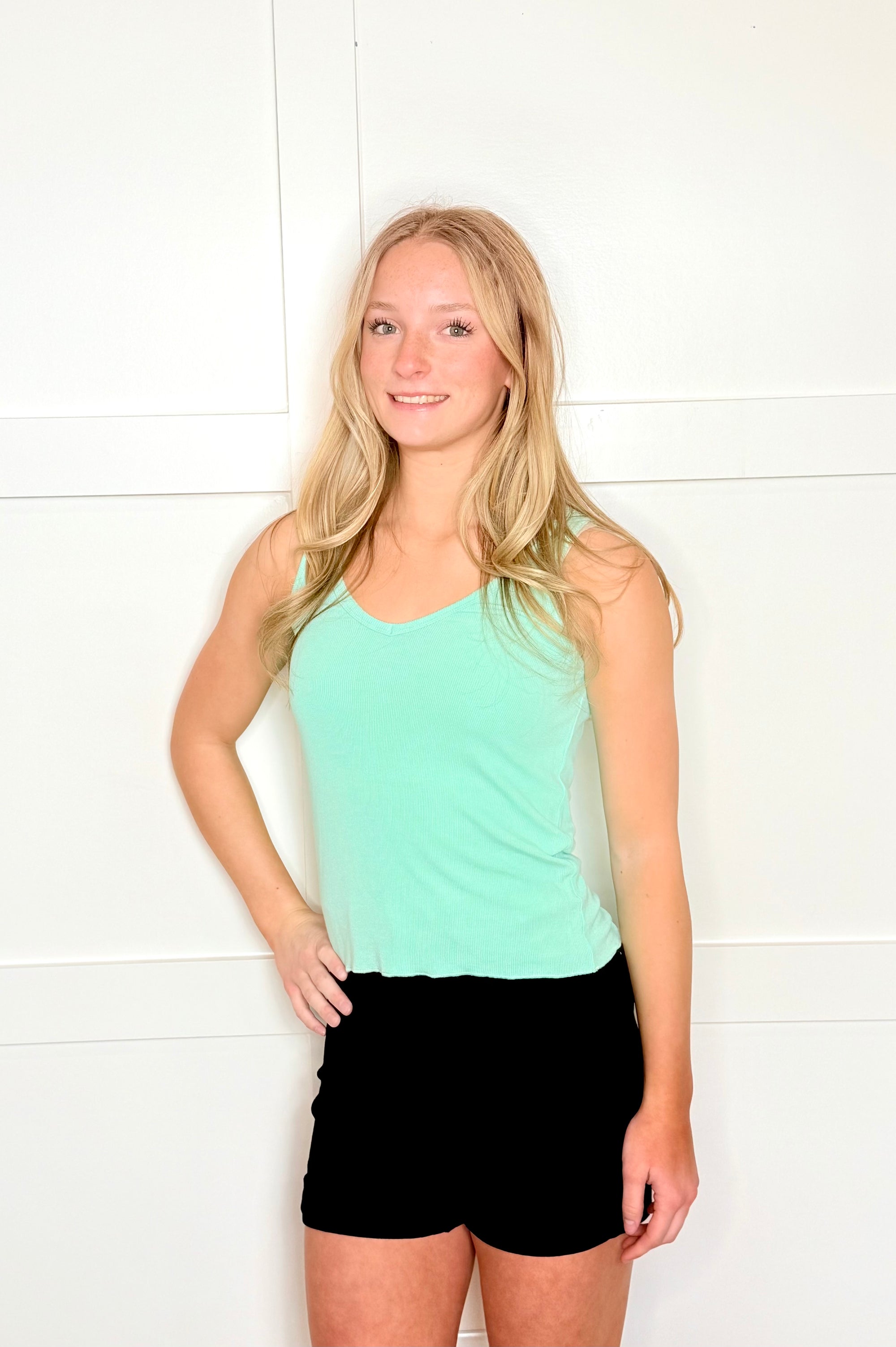 Pol Fitted Ribbed Deep V Neckline Tank Top in 7 Colors