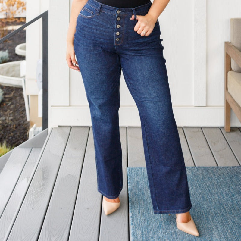 Judy Blue Arlo High Waist Button-Fly Straight Leg Jeans - Boujee Boutique 