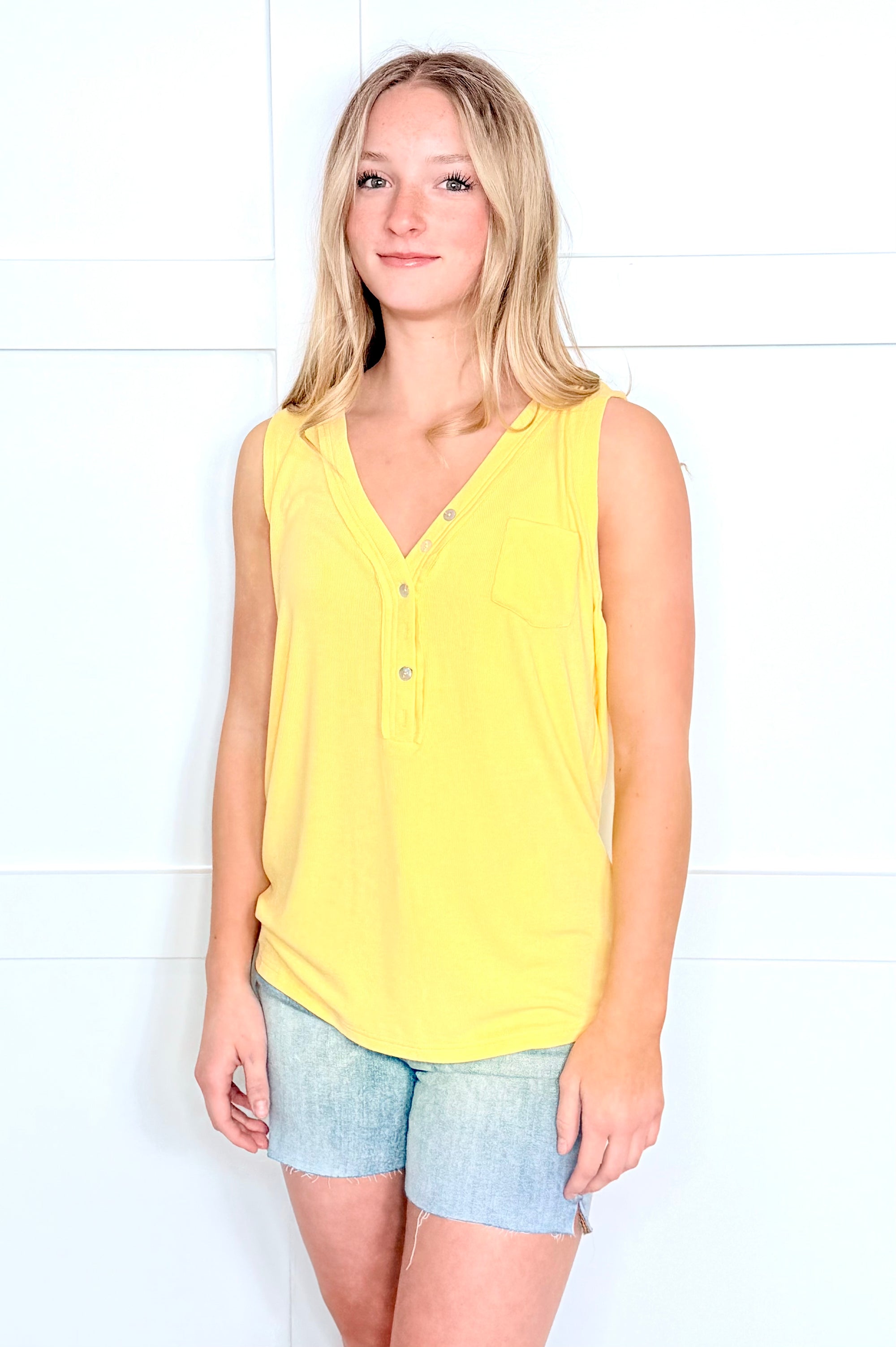 Pol Pineapple Yellow Soft Loose Knit Tank Top