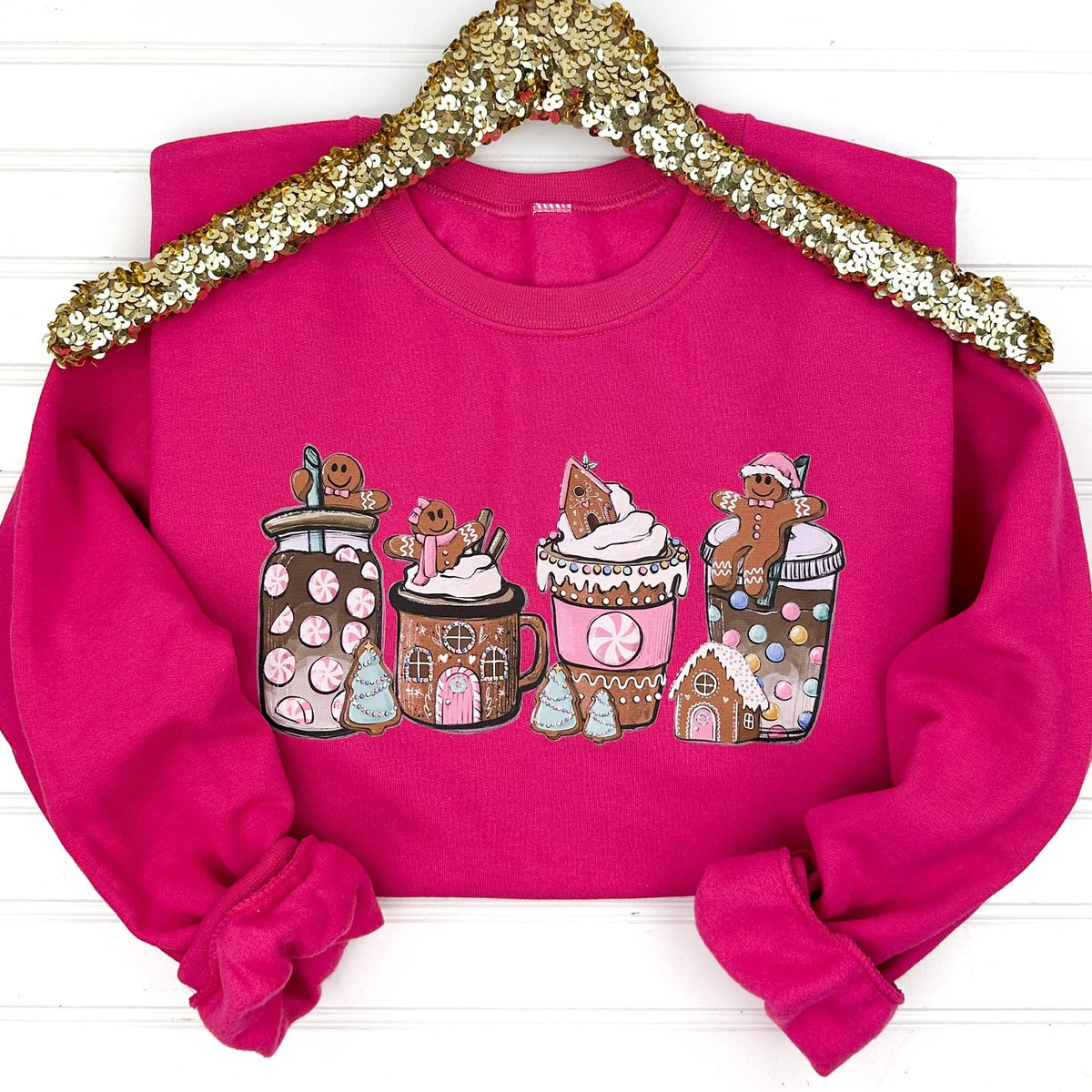 Pink Gingerbread Latte Christmas Sweatshirt - Boujee Boutique 