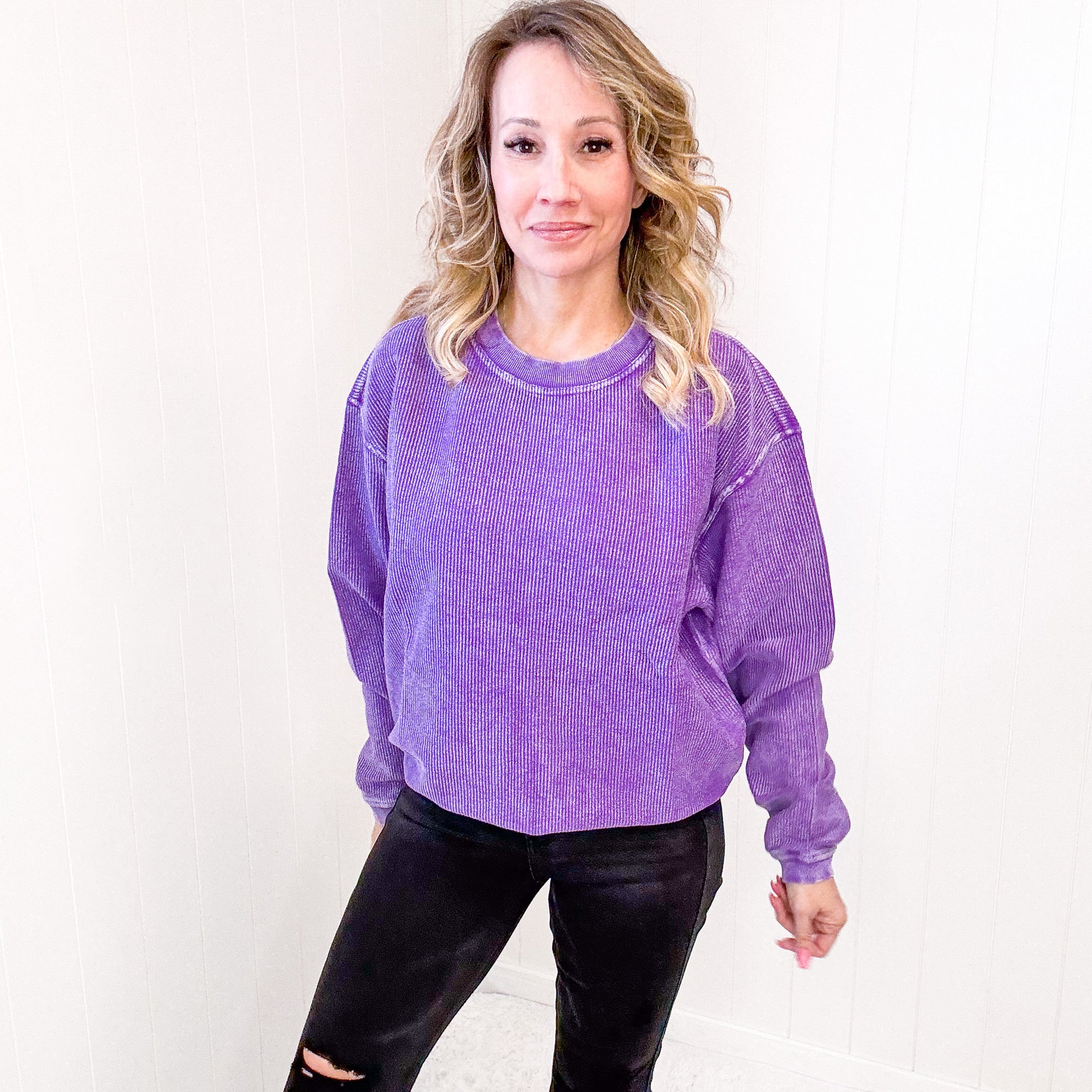 Oversized Luxe Soft Corded Crewneck Pullover in 7 Colors - Boujee Boutique 