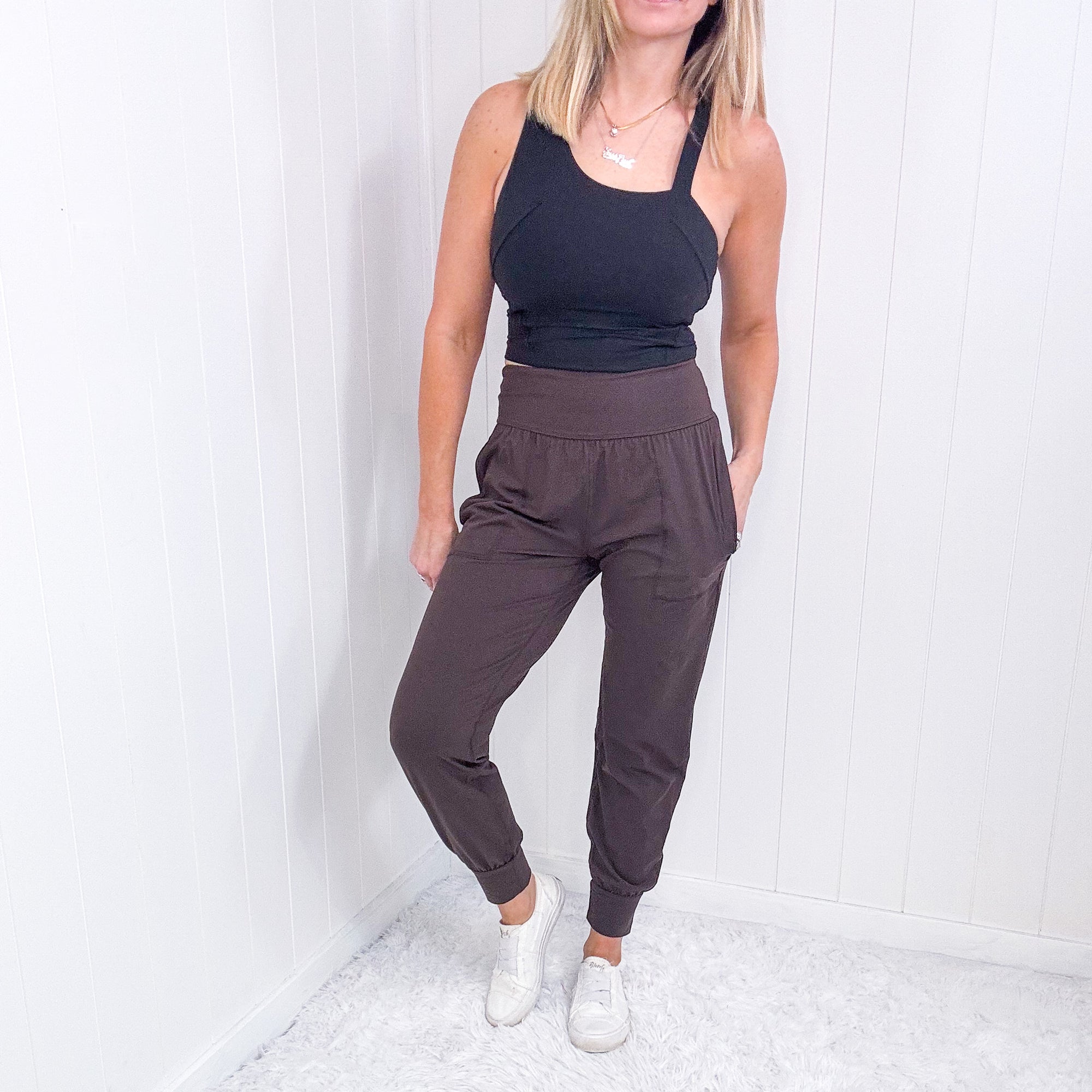 Rae Mode Wide Waistband Cuffed Soft Joggers in Brown - Boujee Boutique 