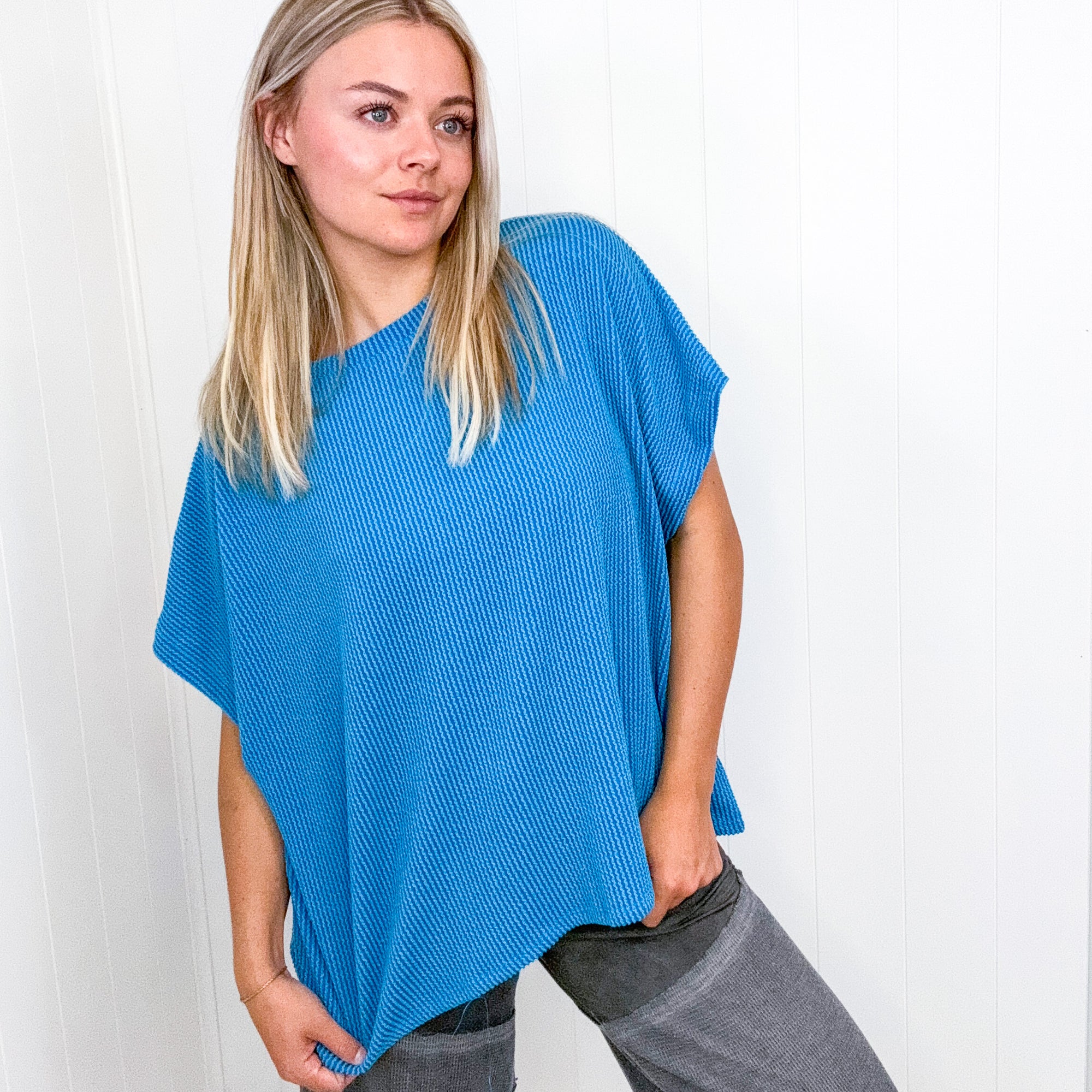 Spring Bloomin Ribbed Oversized Short Sleeve Top in 3 Colors - Boujee Boutique 
