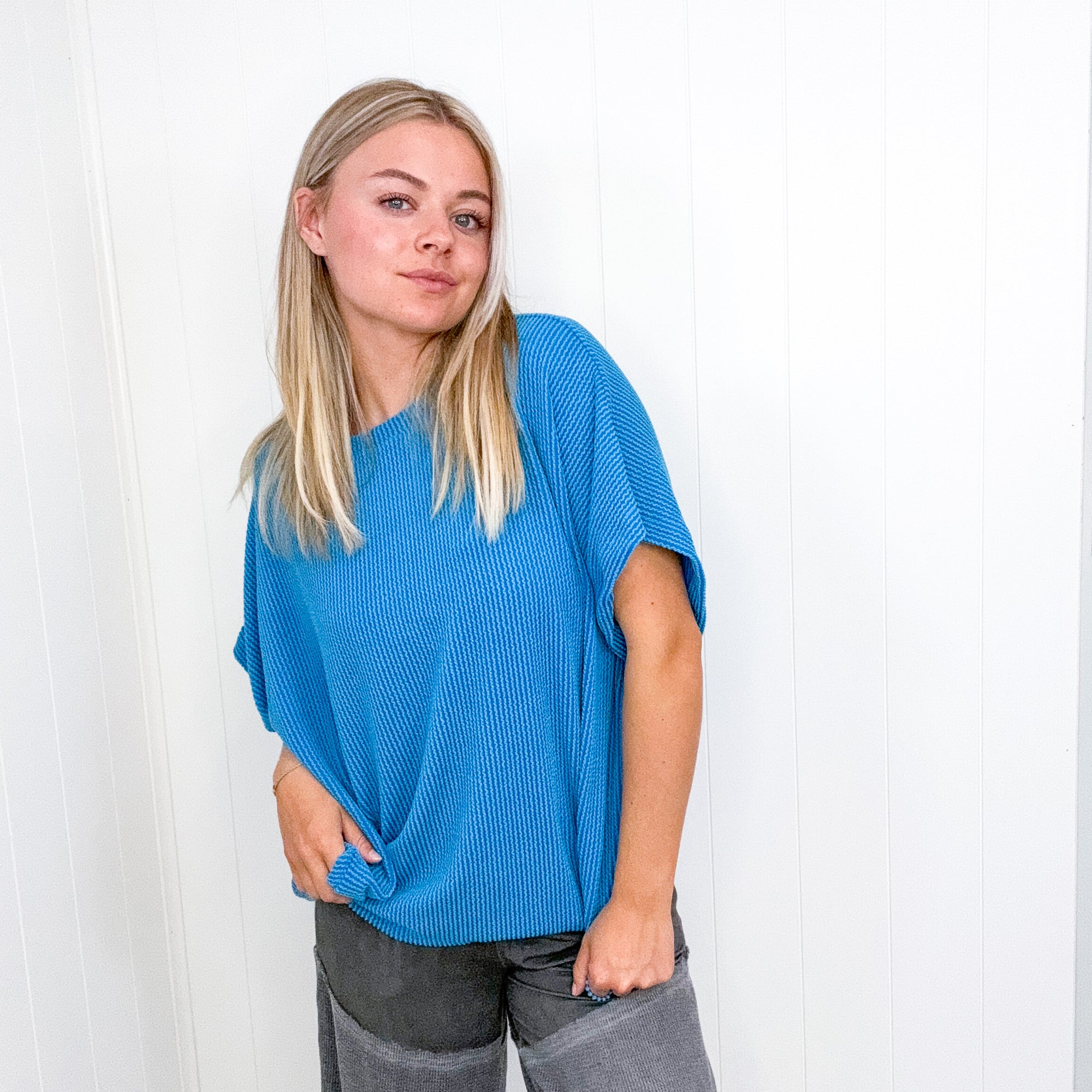 Spring Bloomin Ribbed Oversized Short Sleeve Top in 3 Colors - Boujee Boutique 