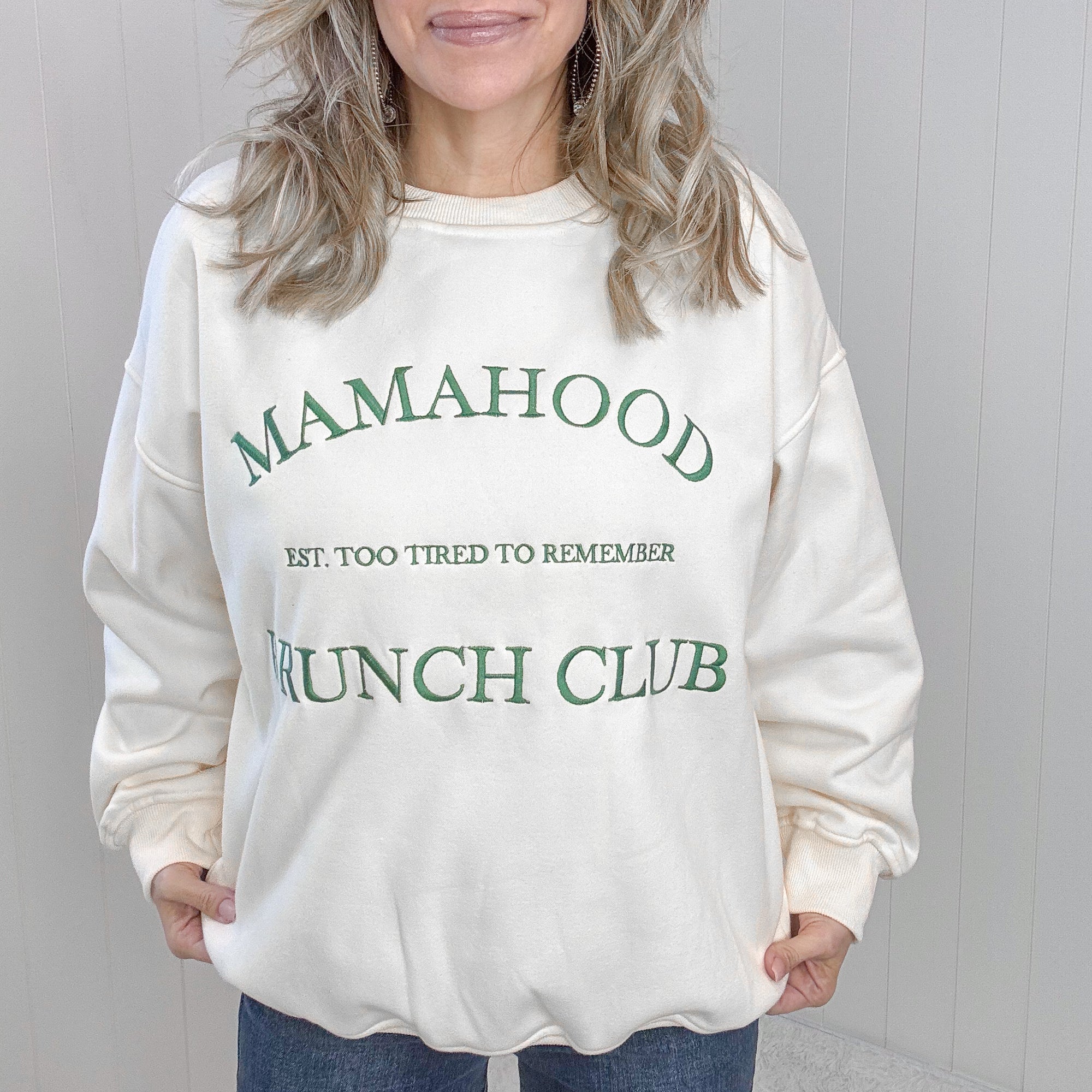 Classic Cream Embroidered Mama Brunch Club Sweatshirt - Boujee Boutique 