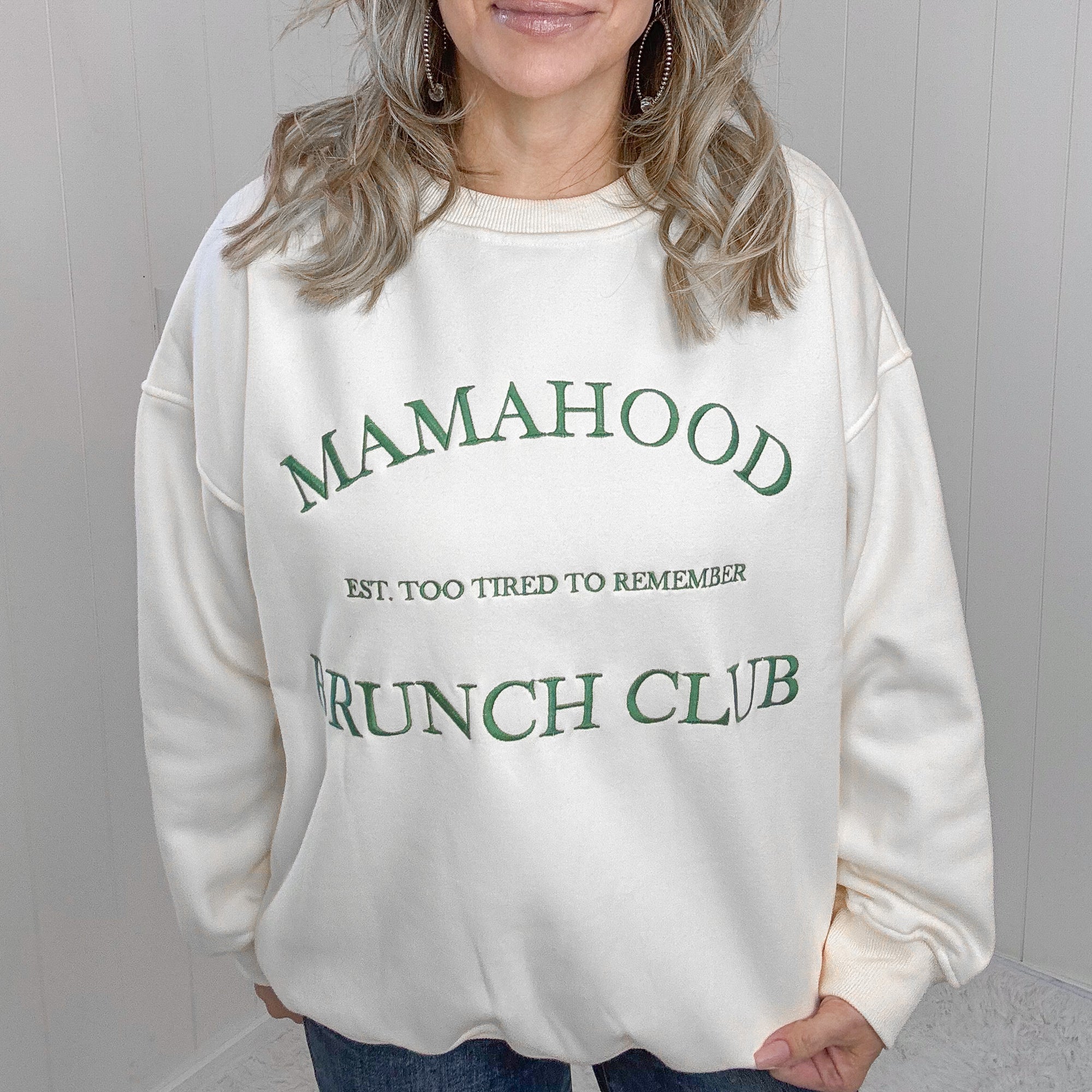 Classic Cream Embroidered Mama Brunch Club Sweatshirt - Boujee Boutique 