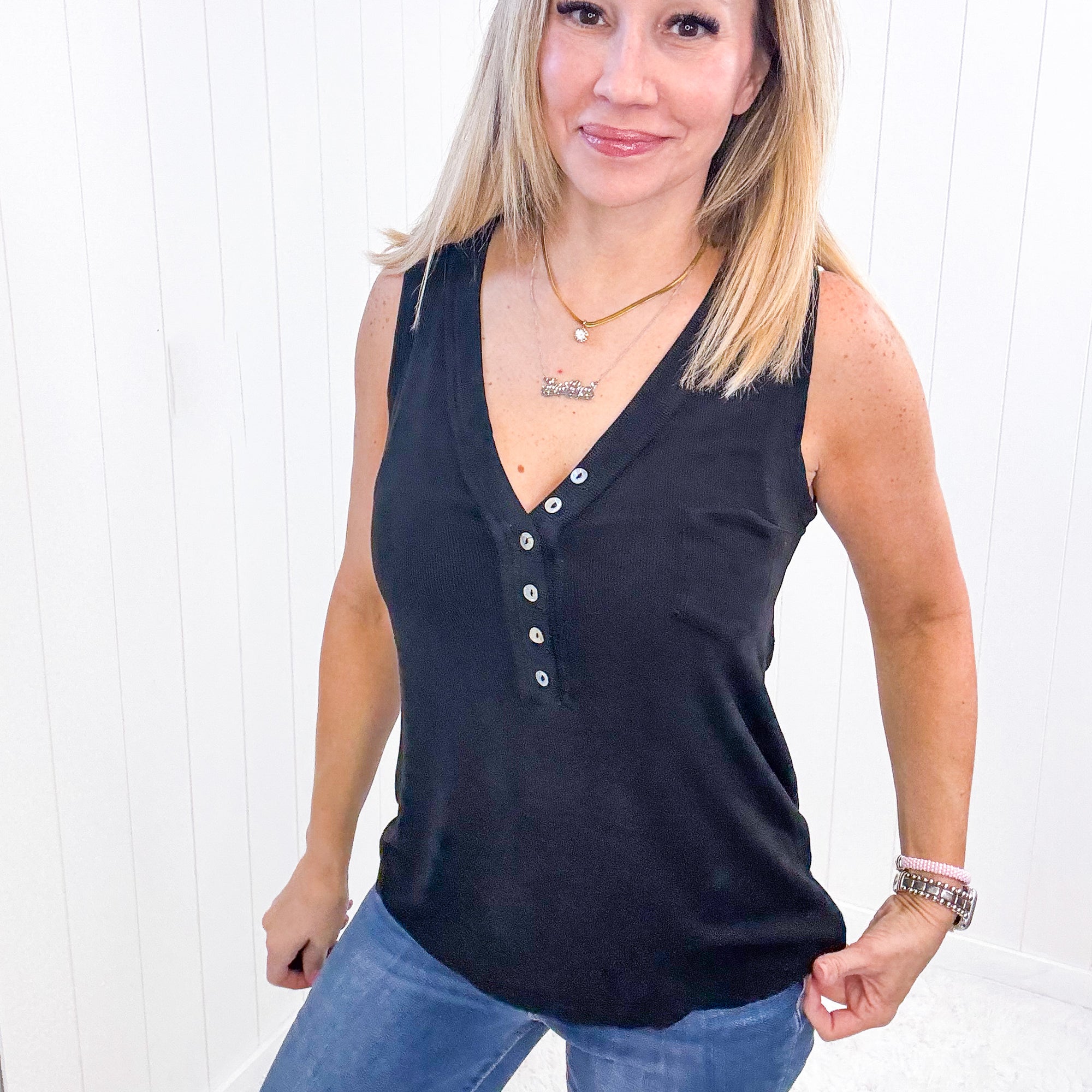 Pol Black Soft Loose Knit Ribbed Tank Top - Boujee Boutique 
