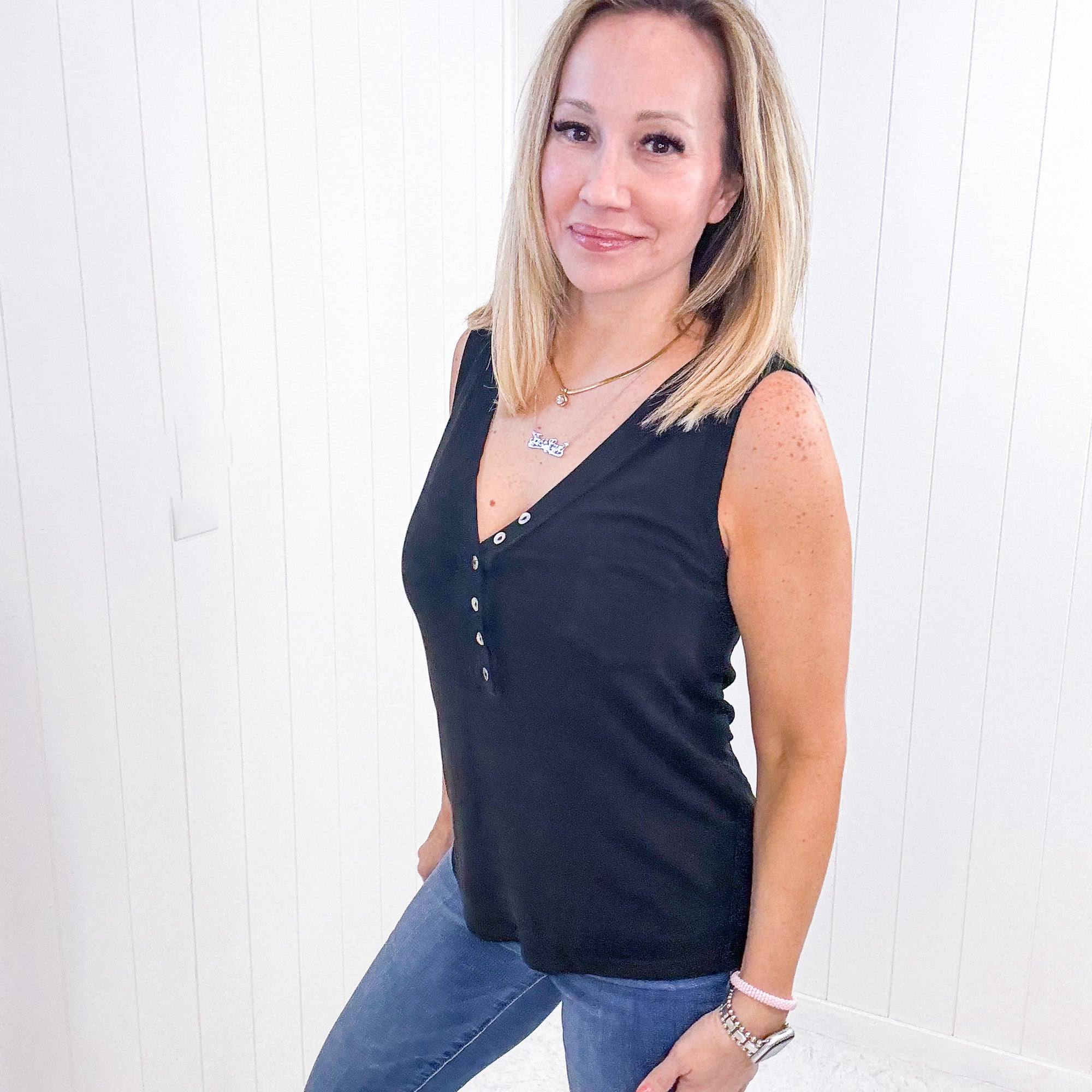 Pol Black Soft Loose Knit Ribbed Tank Top - Boujee Boutique 