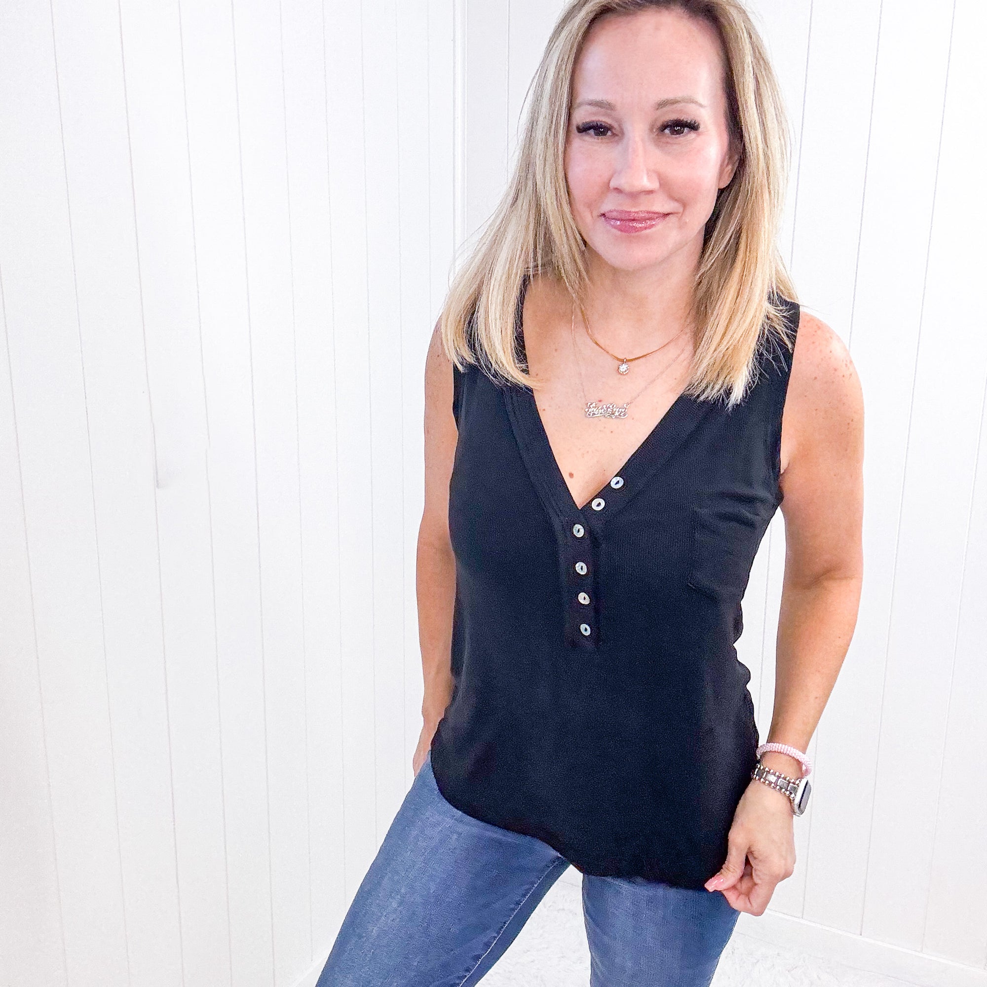 Pol Black Soft Loose Knit Ribbed Tank Top - Boujee Boutique 